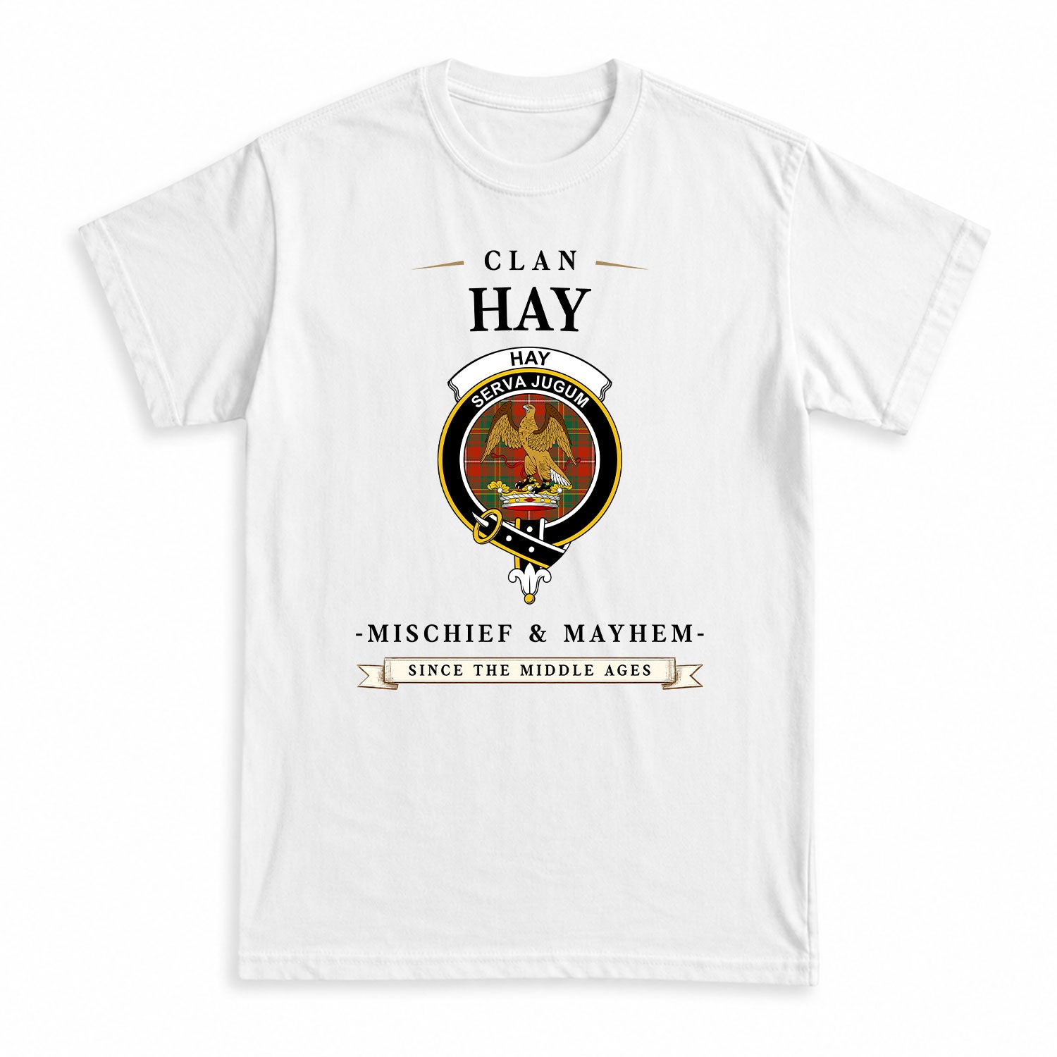 Hay Ancient Tartan Crest Mischief and Mayhem T-shirt