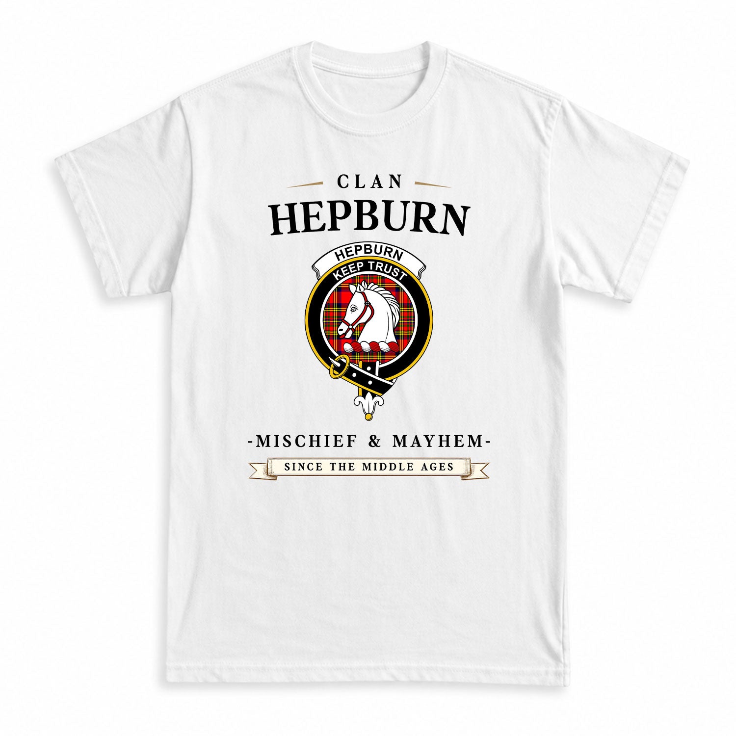 Hepburn Tartan Crest Mischief and Mayhem T-shirt