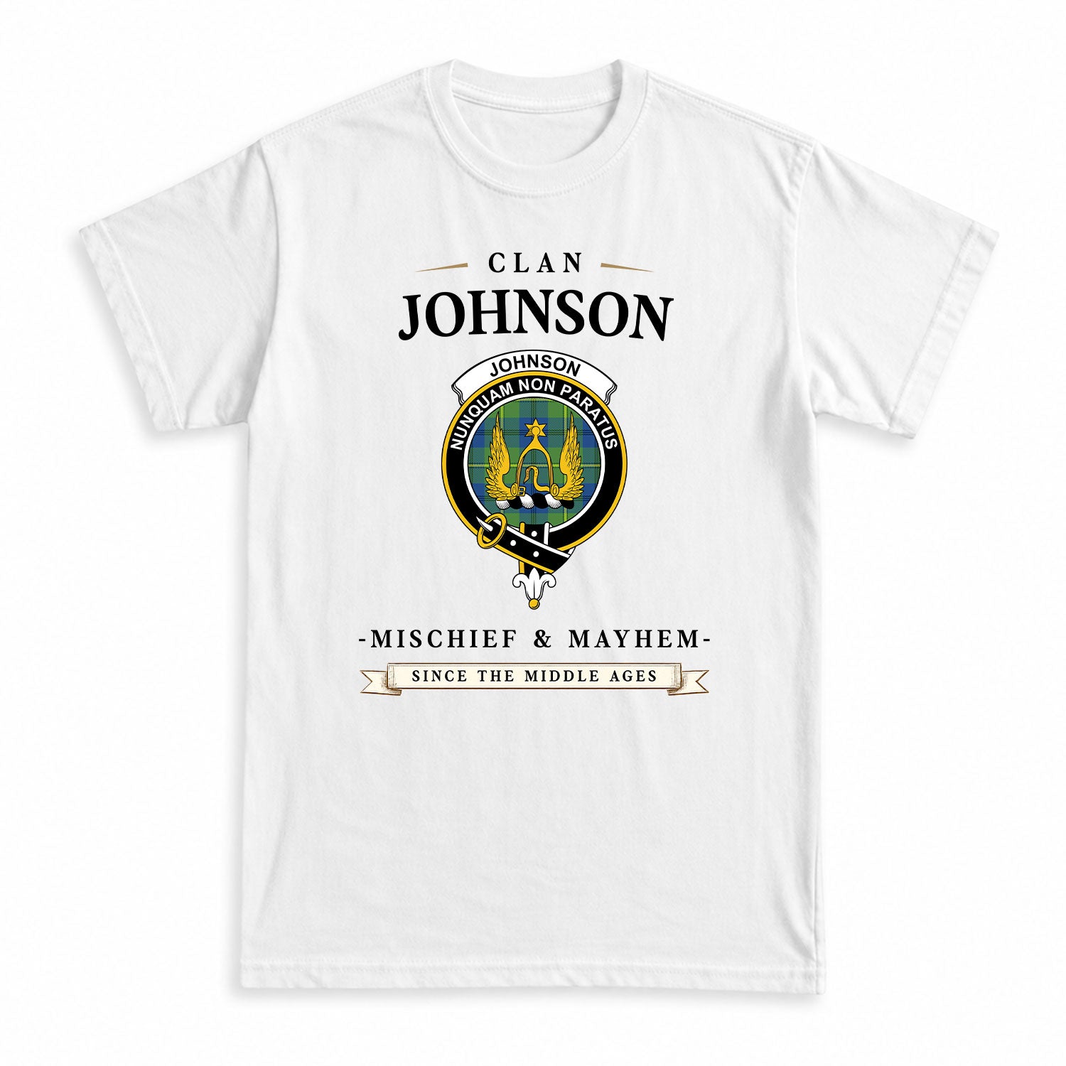 Johnson Ancient Tartan Crest Mischief and Mayhem T-shirt