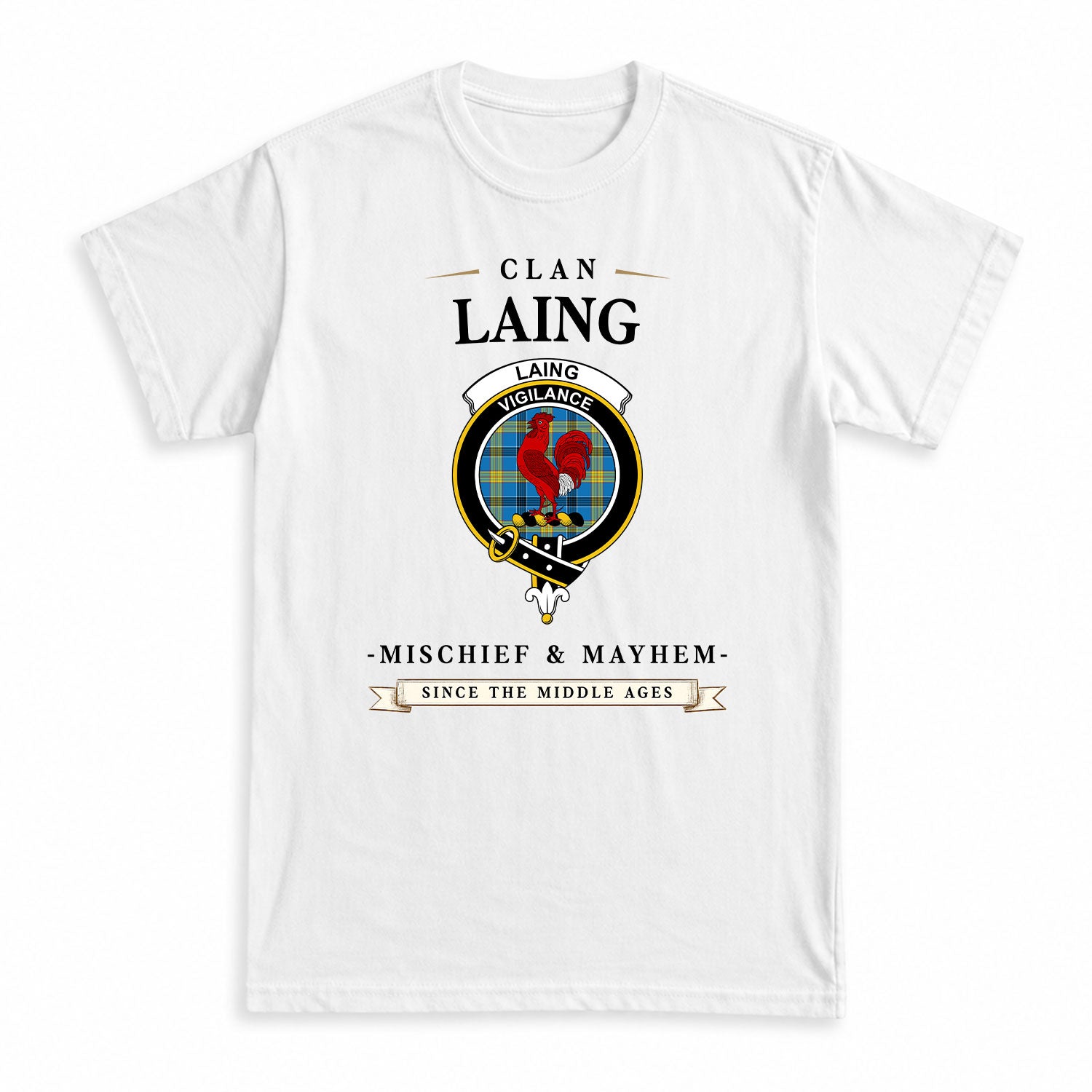 Laing Tartan Crest Mischief and Mayhem T-shirt