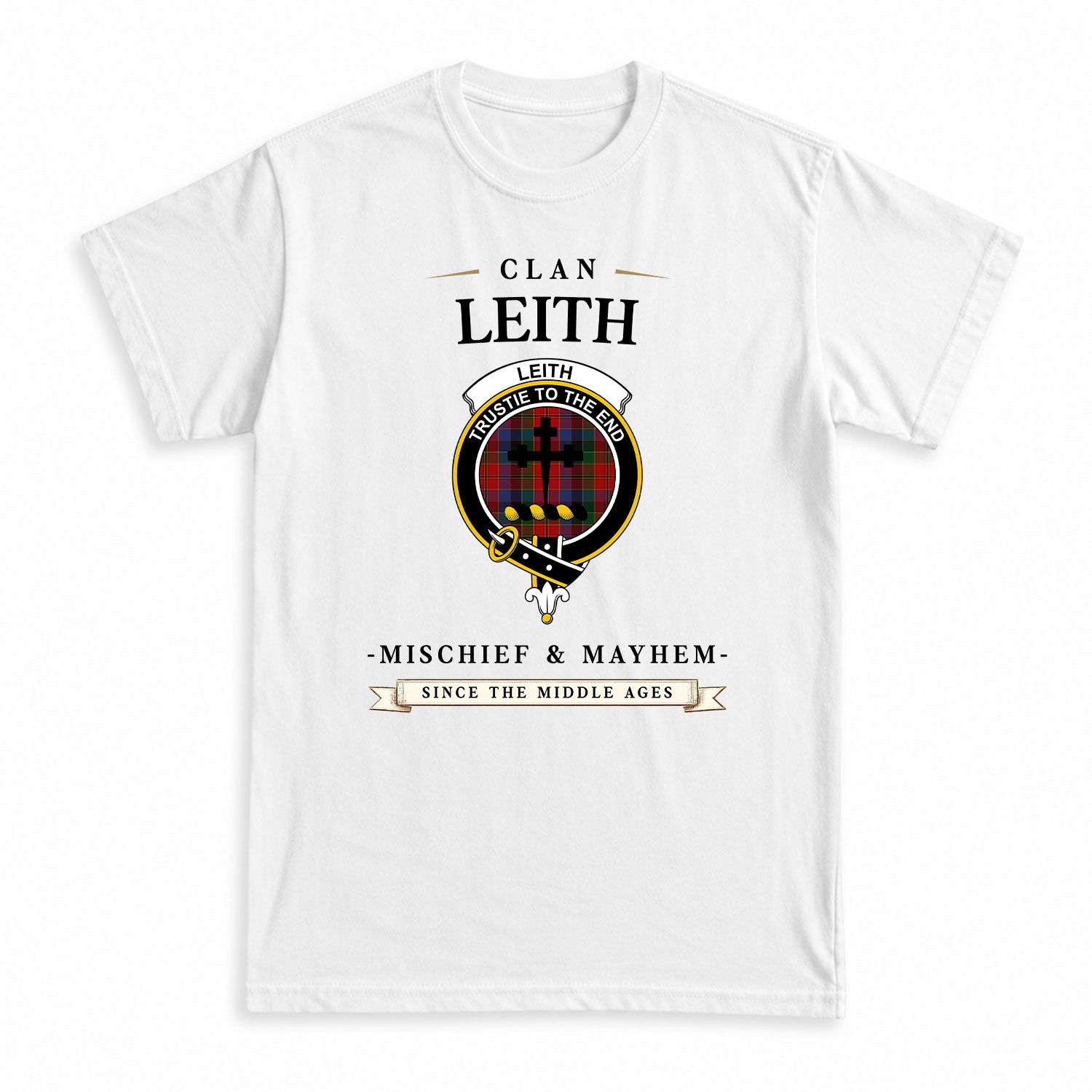 Leith Tartan Crest Mischief and Mayhem T-shirt