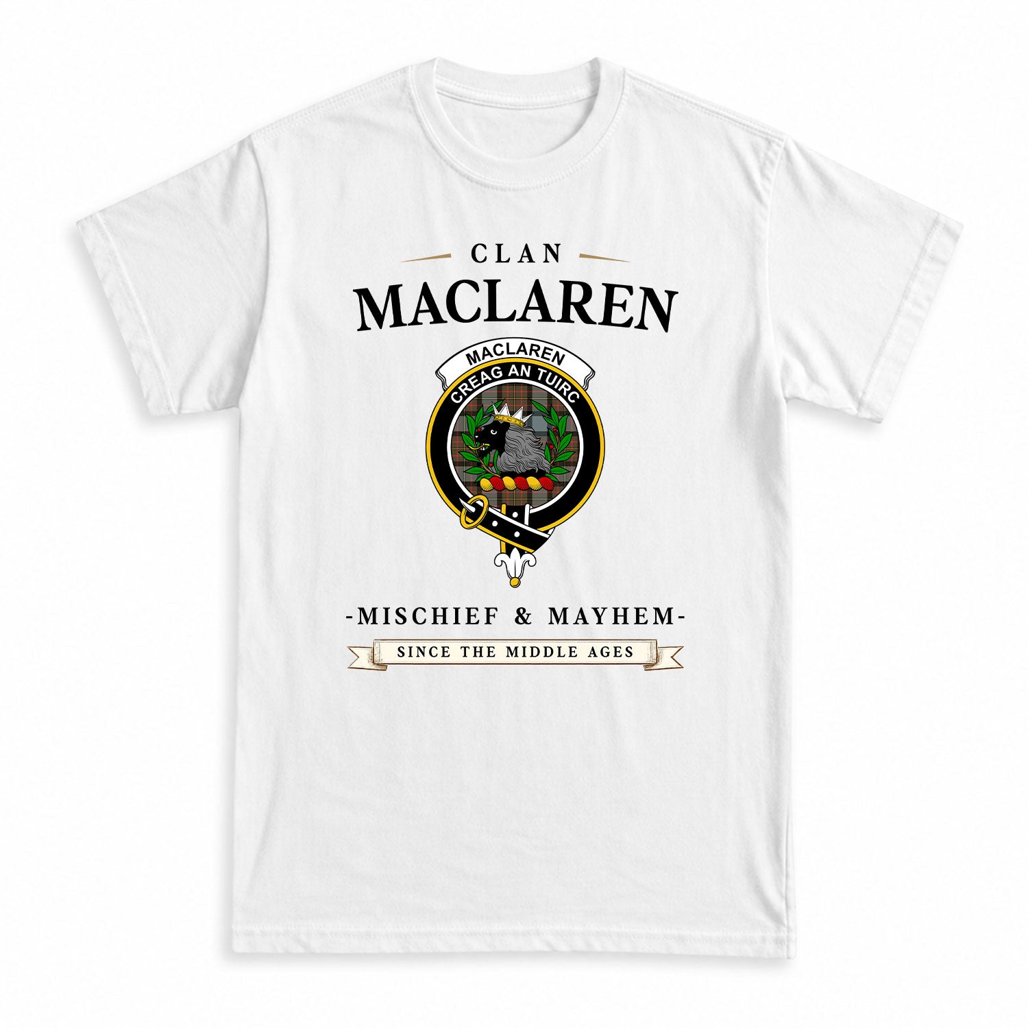 MacLaren Weathered Tartan Crest Mischief and Mayhem T-shirt