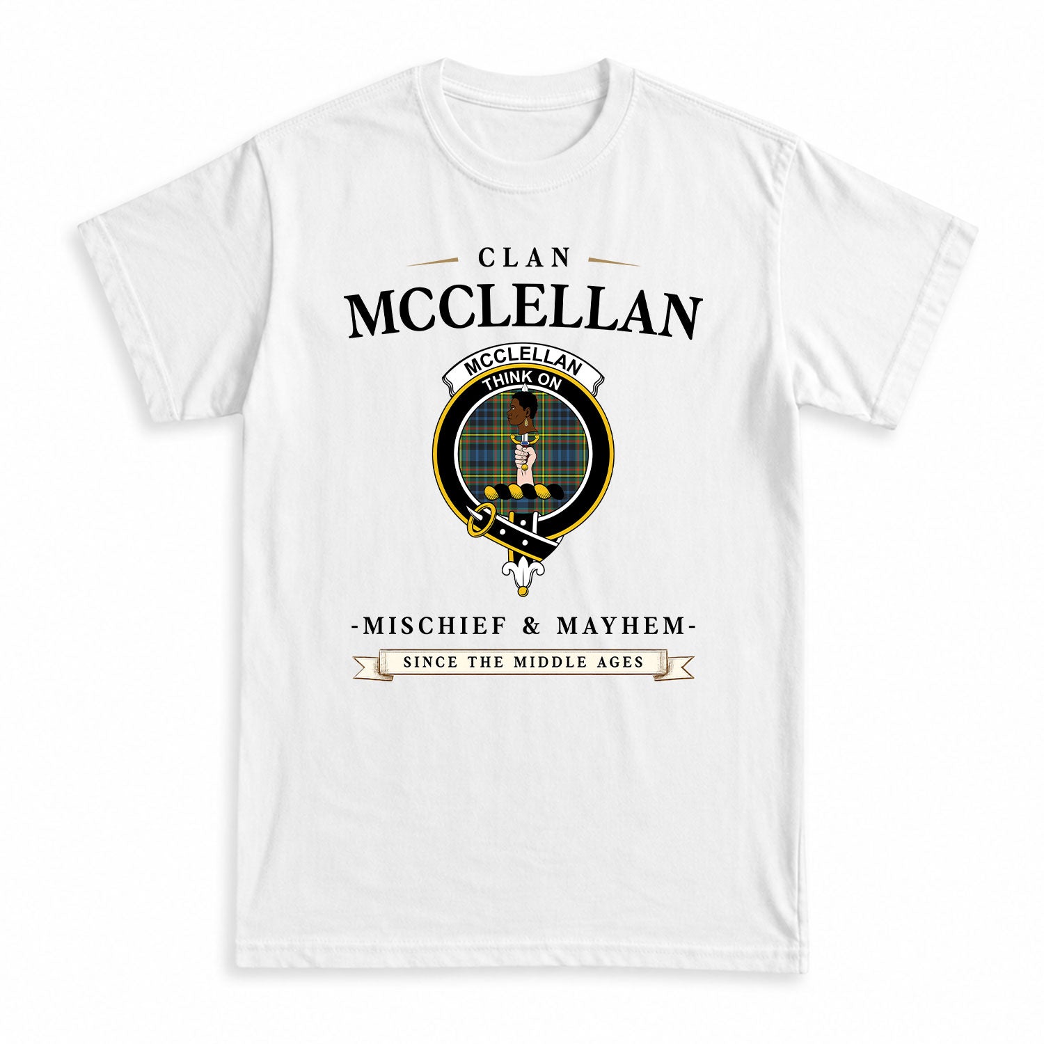 McClellan Ancient Tartan Crest Mischief and Mayhem T-shirt