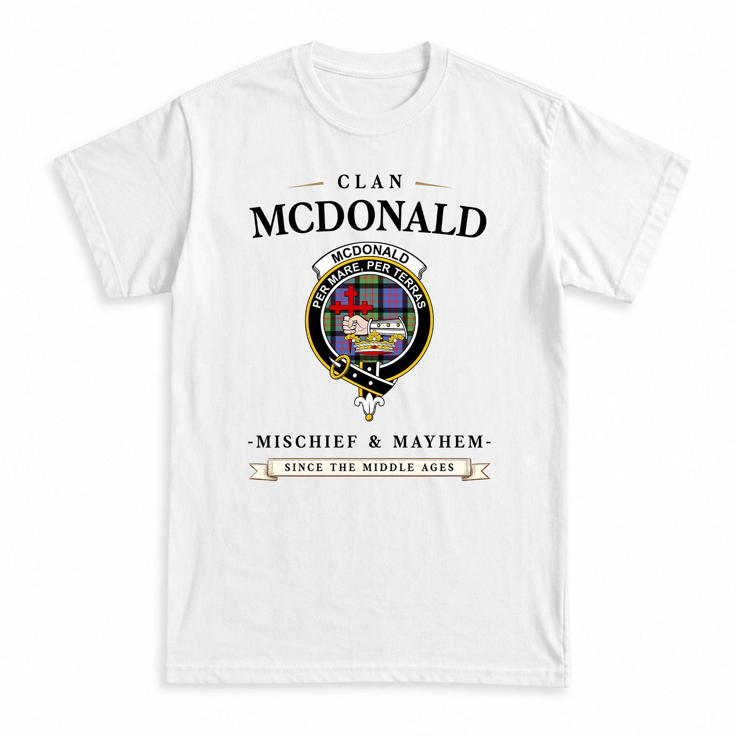 McDonald Ancient Tartan Crest Mischief and Mayhem T-shirt