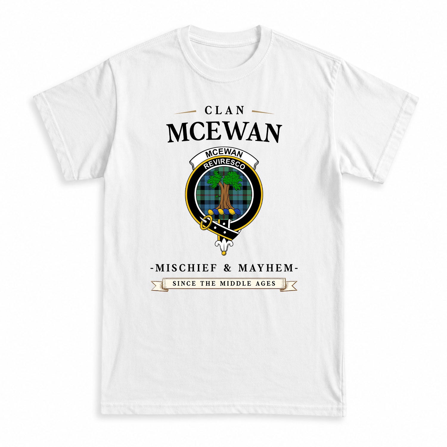 McEwan Ancient Tartan Crest Mischief and Mayhem T-shirt
