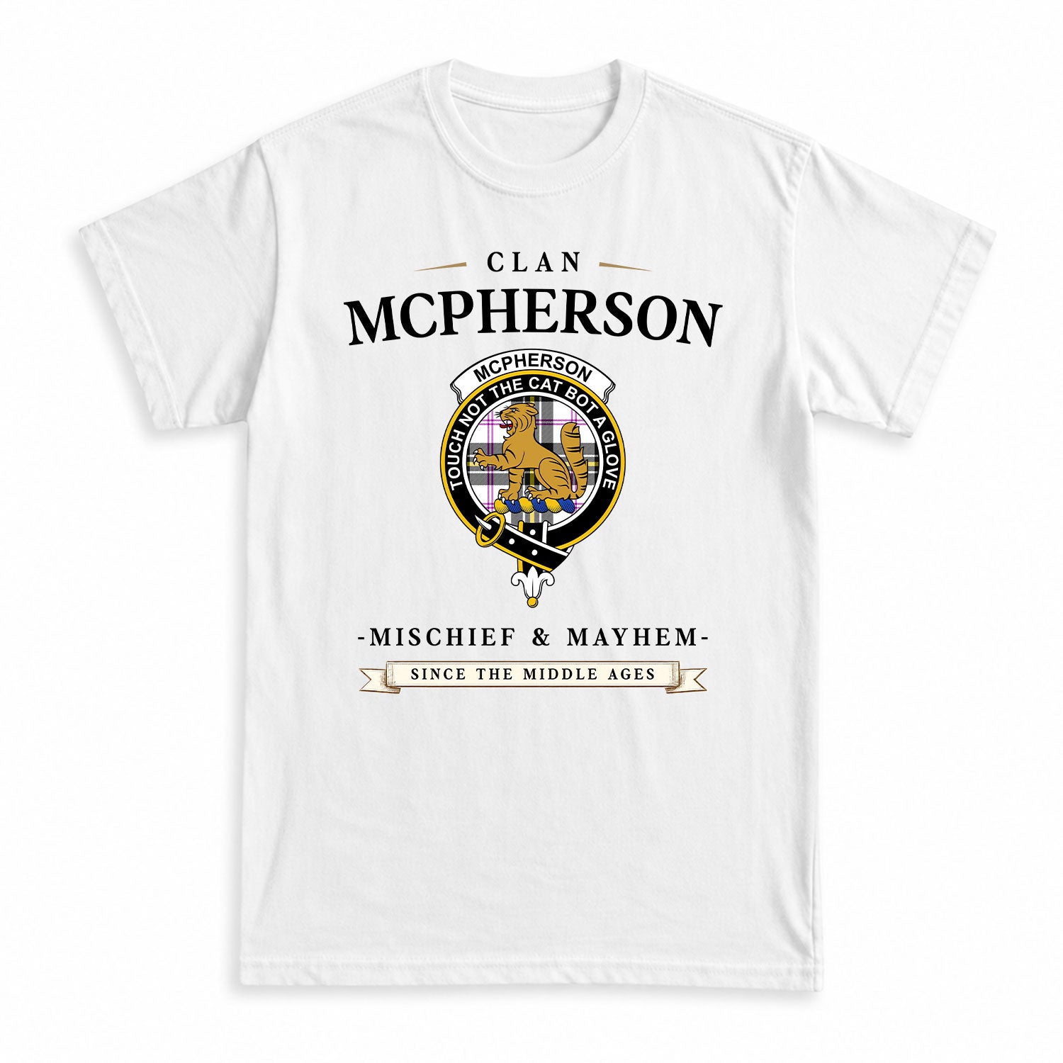 McPherson Dress Modern Tartan Crest Mischief and Mayhem T-shirt