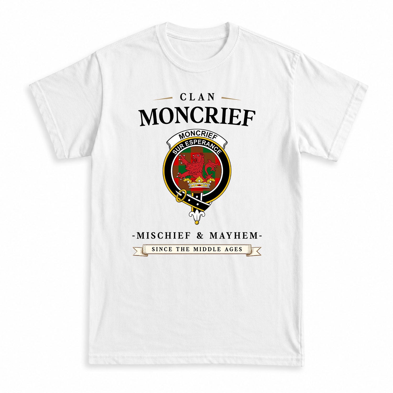 Moncrief Tartan Crest Mischief and Mayhem T-shirt