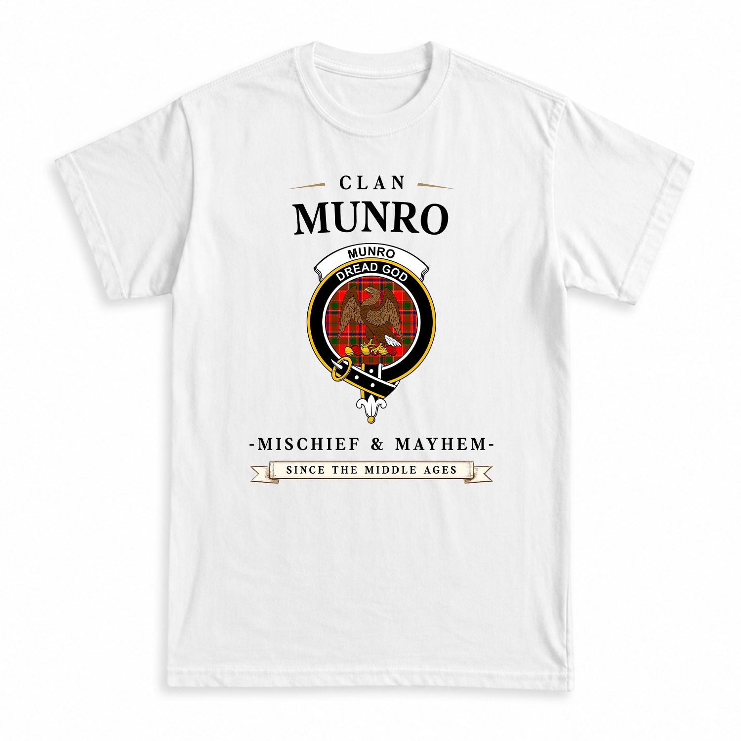 Munro Modern Tartan Crest Mischief and Mayhem T-shirt