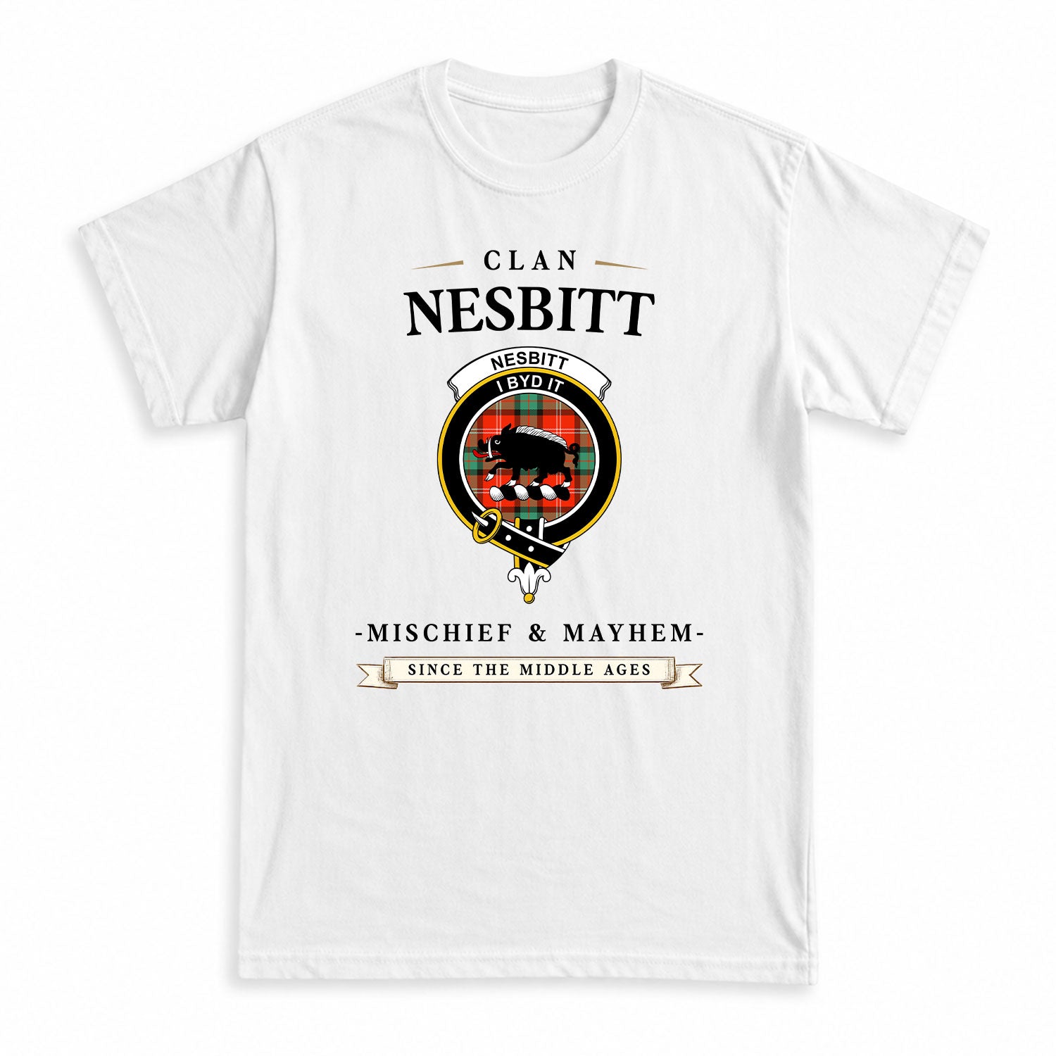 Nesbitt Ancient Tartan Crest Mischief and Mayhem T-shirt