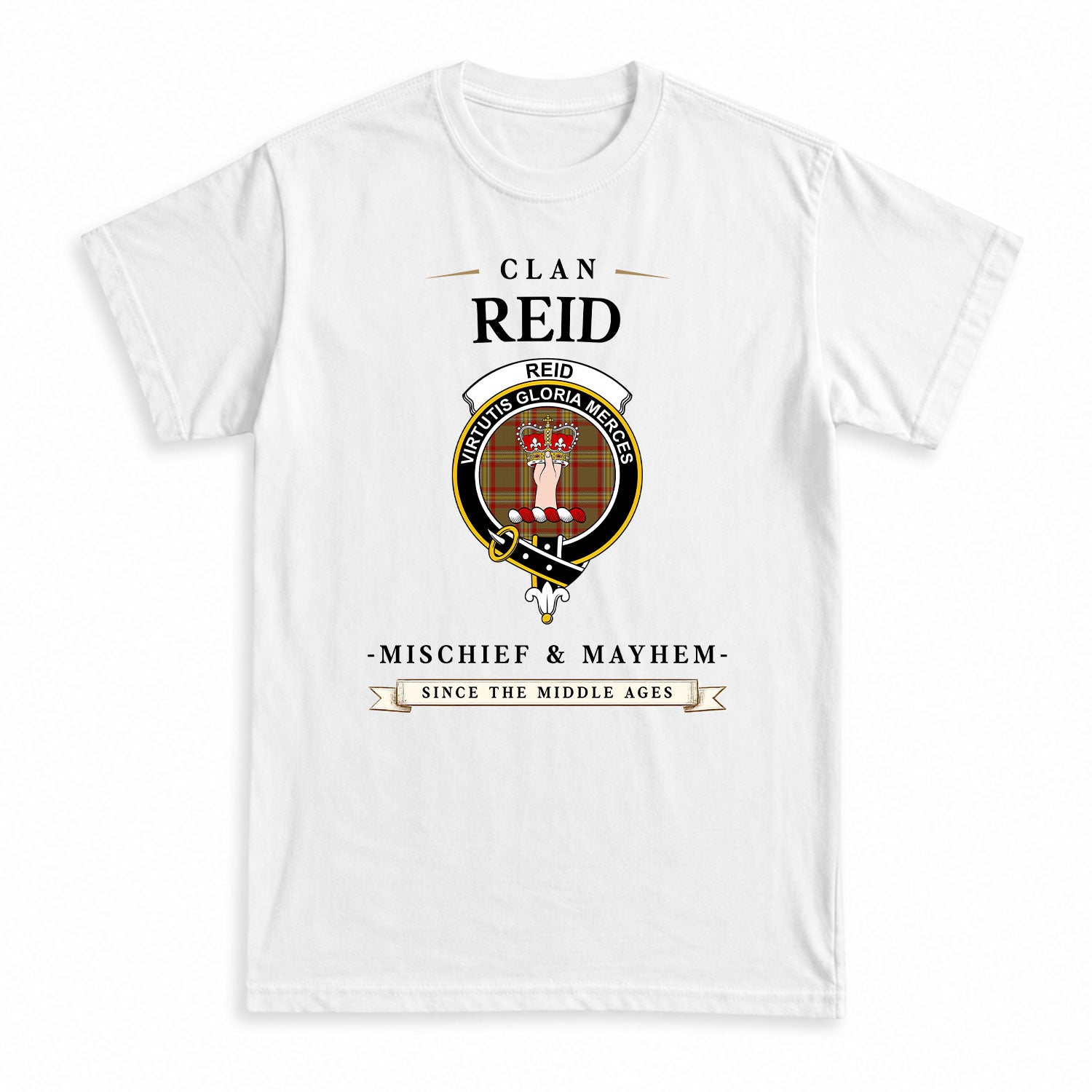 Reid Ancient Tartan Crest Mischief and Mayhem T-shirt