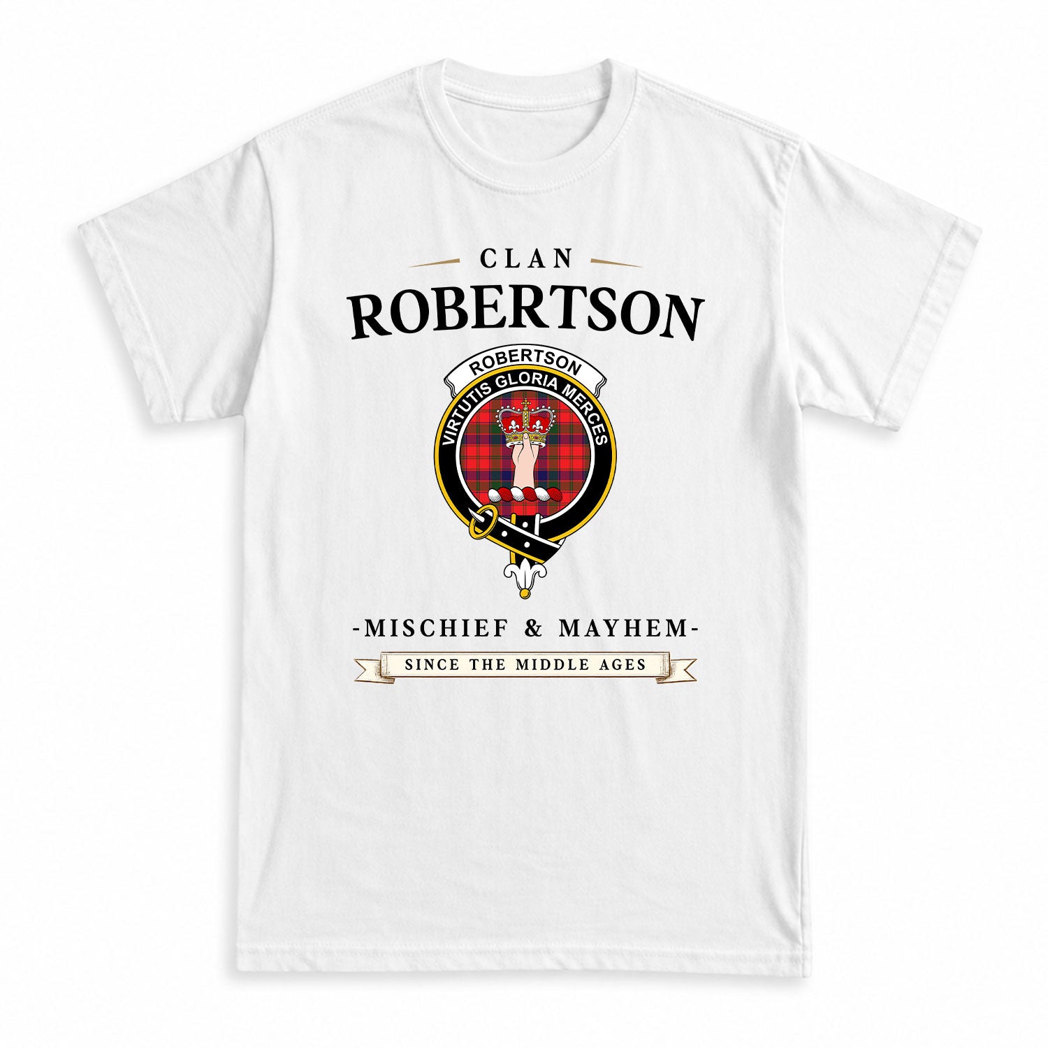 Robertson Modern Tartan Crest Mischief and Mayhem T-shirt
