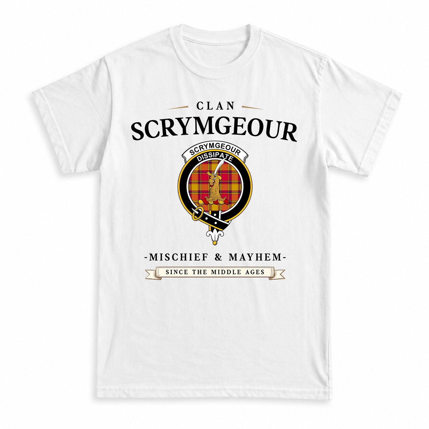 Scrymgeour Tartan Crest Mischief and Mayhem T-shirt