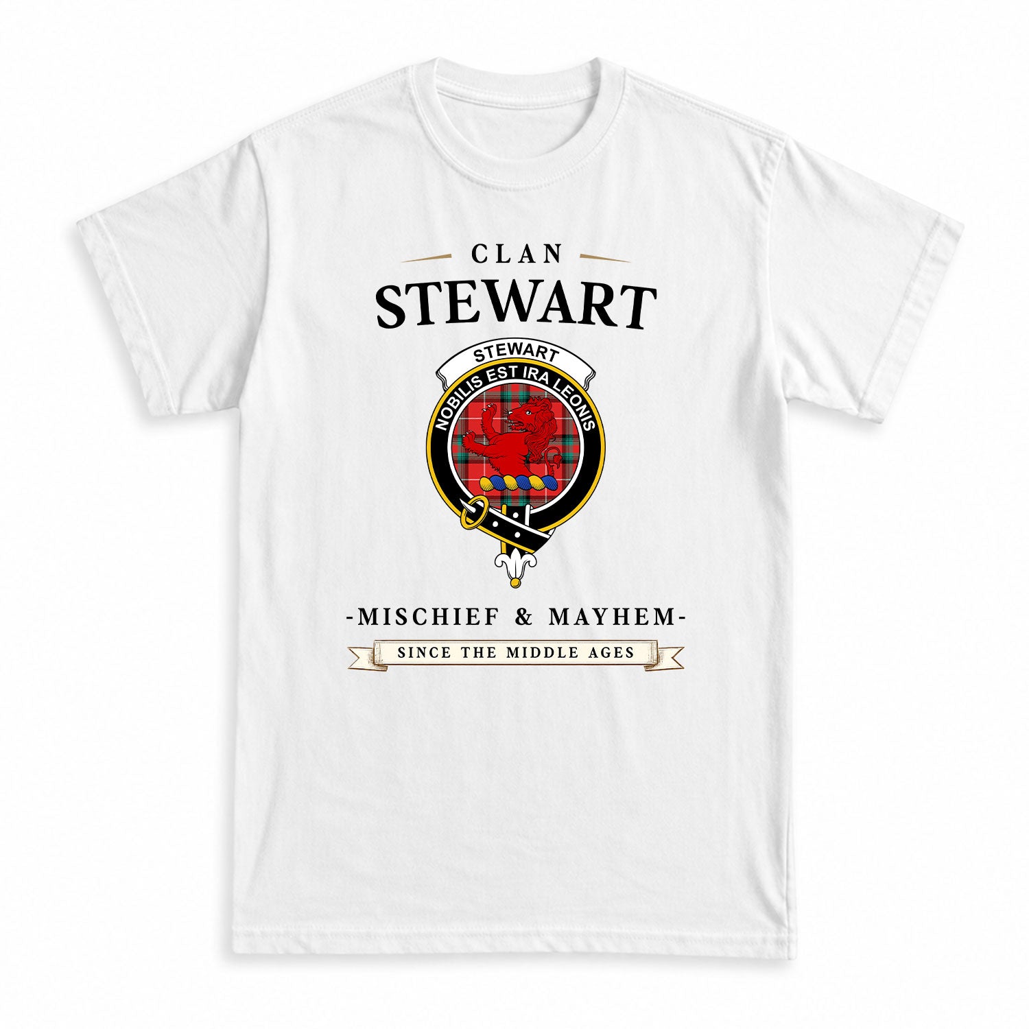 Stewart (Stuart) of Bute Tartan Crest Mischief and Mayhem T-shirt