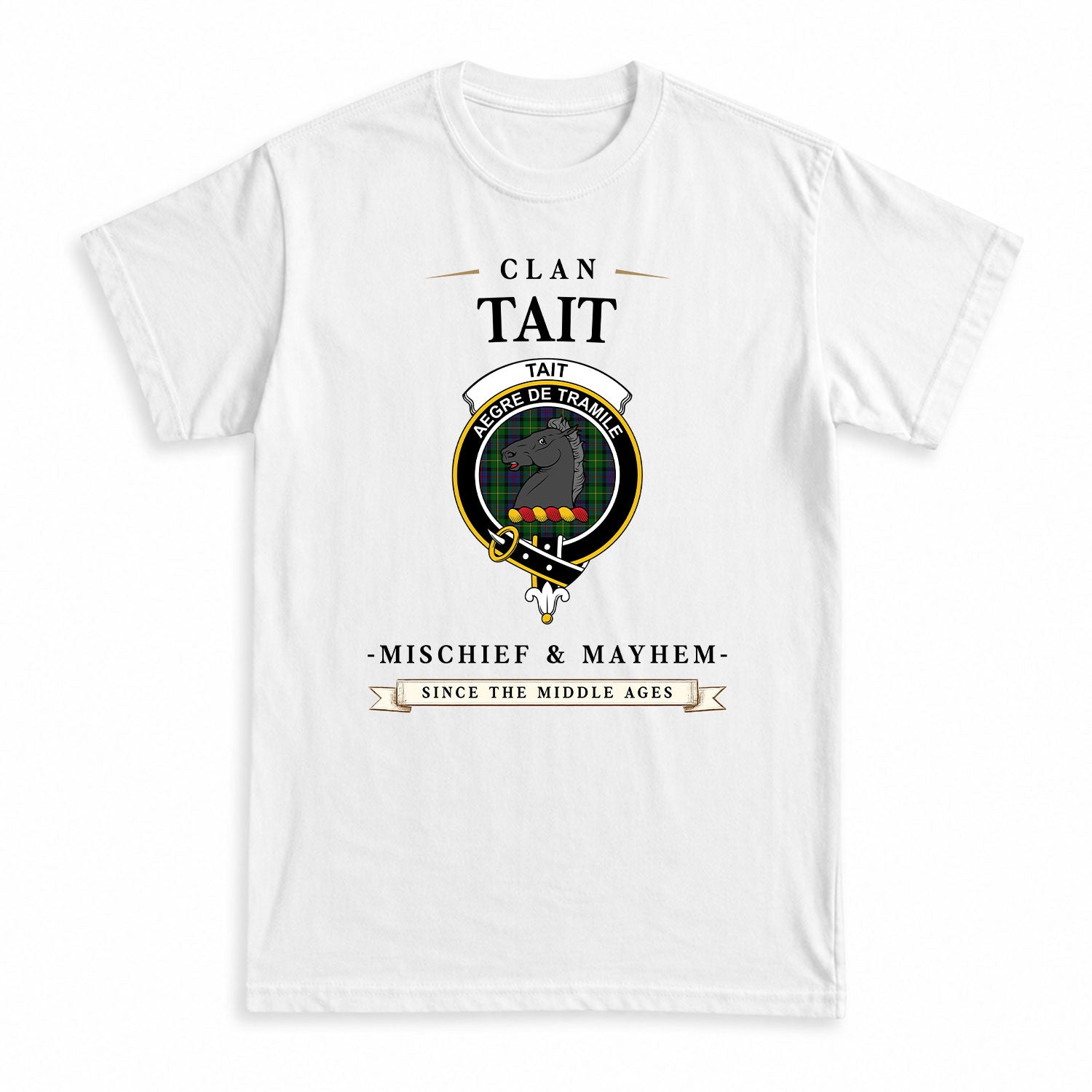 Tait Tartan Crest Mischief and Mayhem T-shirt