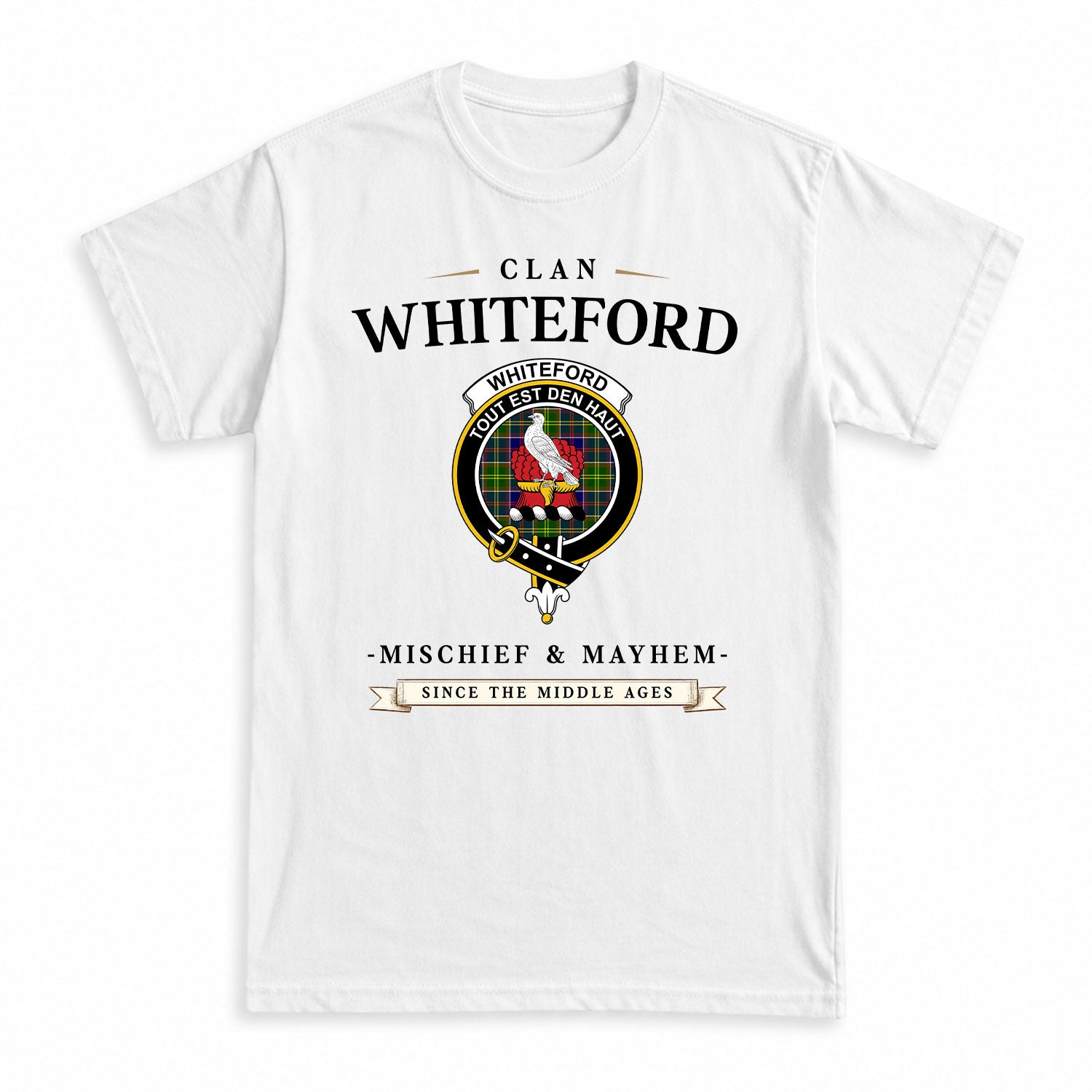 Whiteford Tartan Crest Mischief and Mayhem T-shirt
