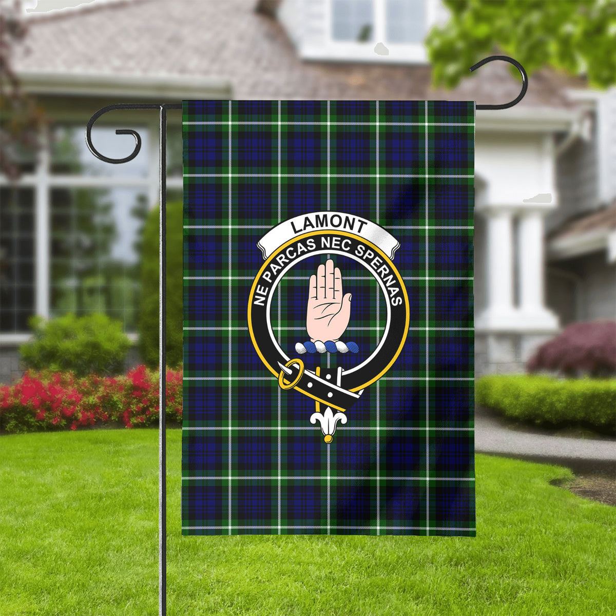 Lamont Modern Tartan Crest Garden Flag