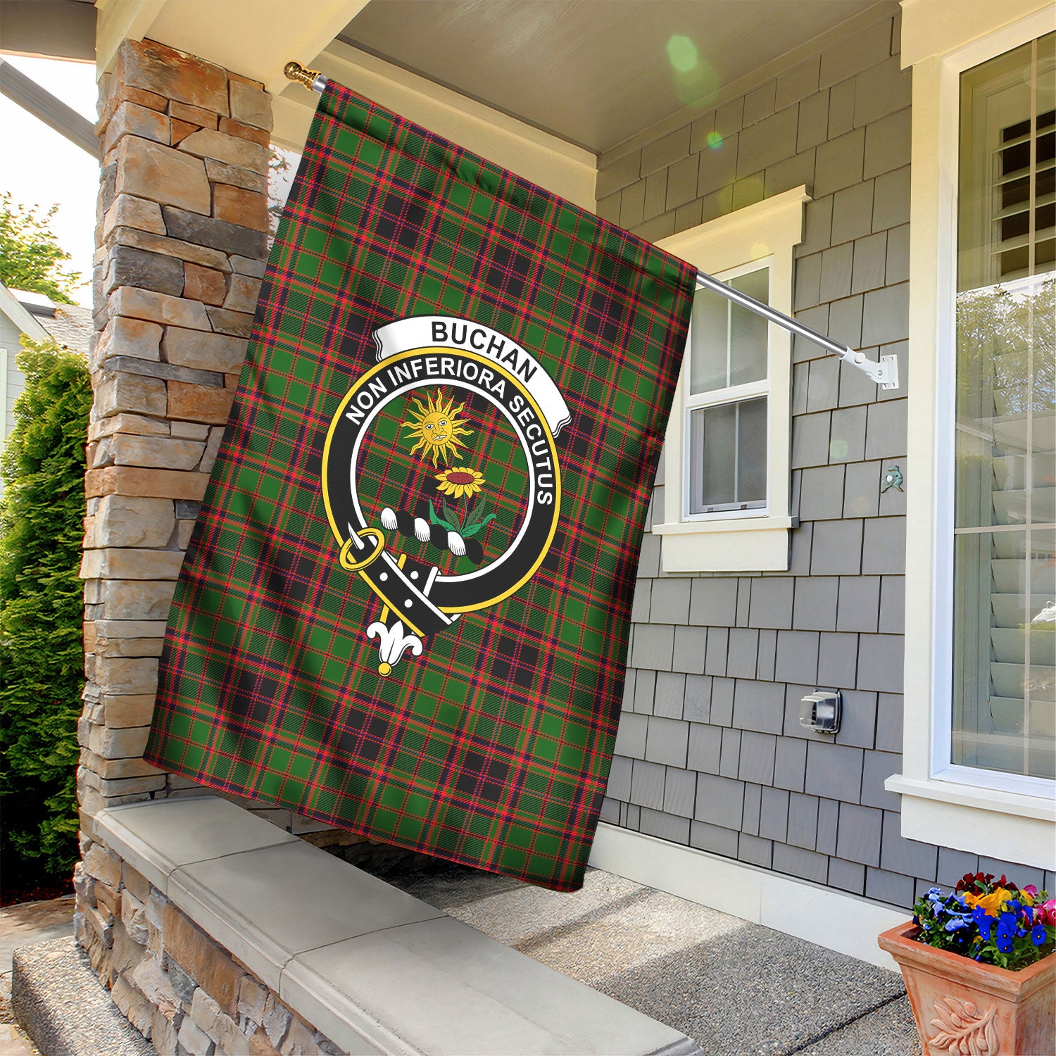 Buchan Modern Tartan Crest Garden Flag