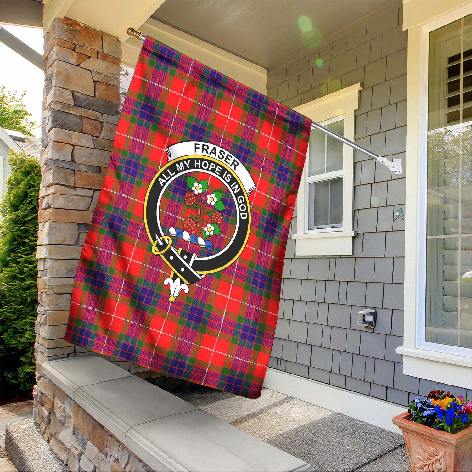 Fraser Tartan Crest Garden Flag