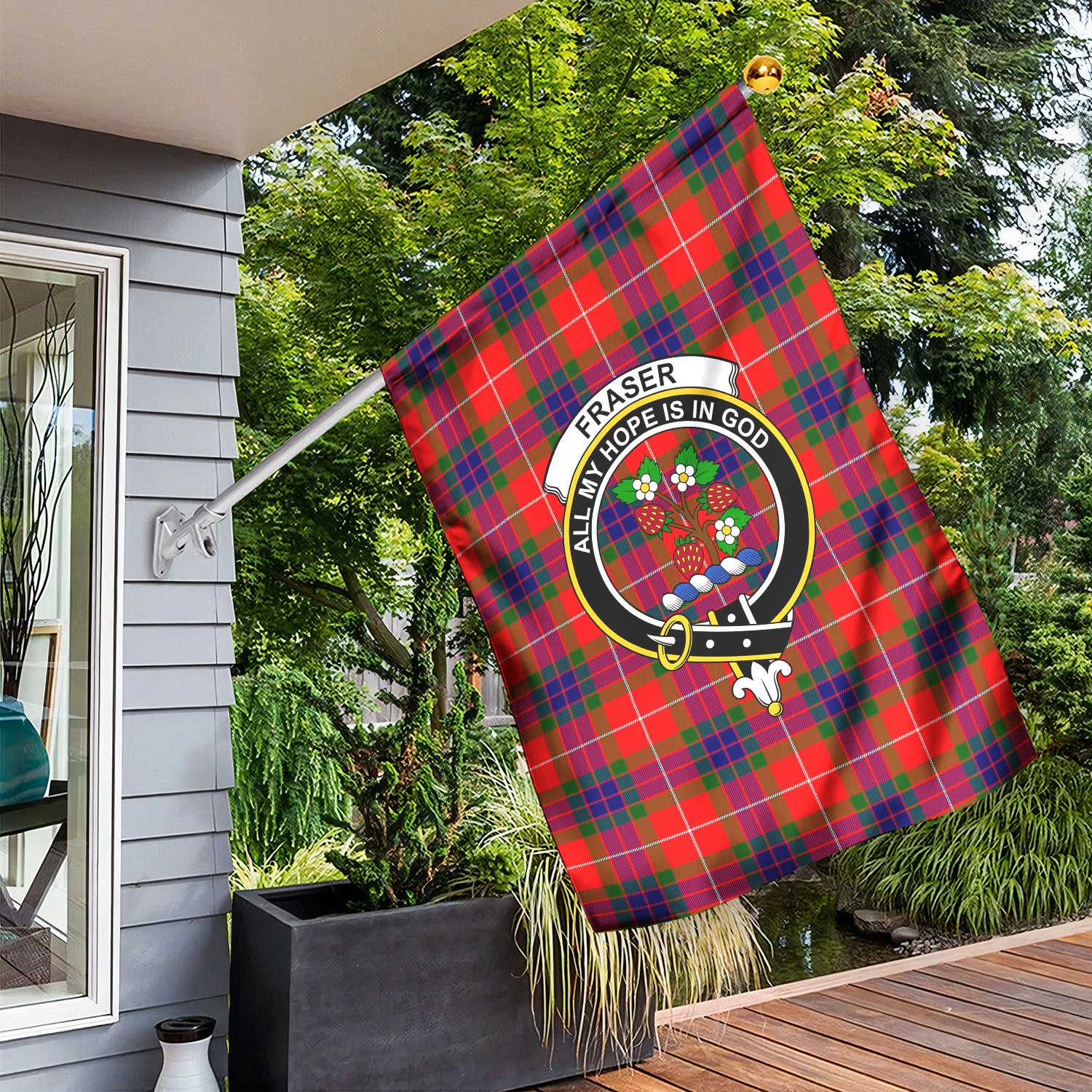 Fraser Tartan Crest Garden Flag