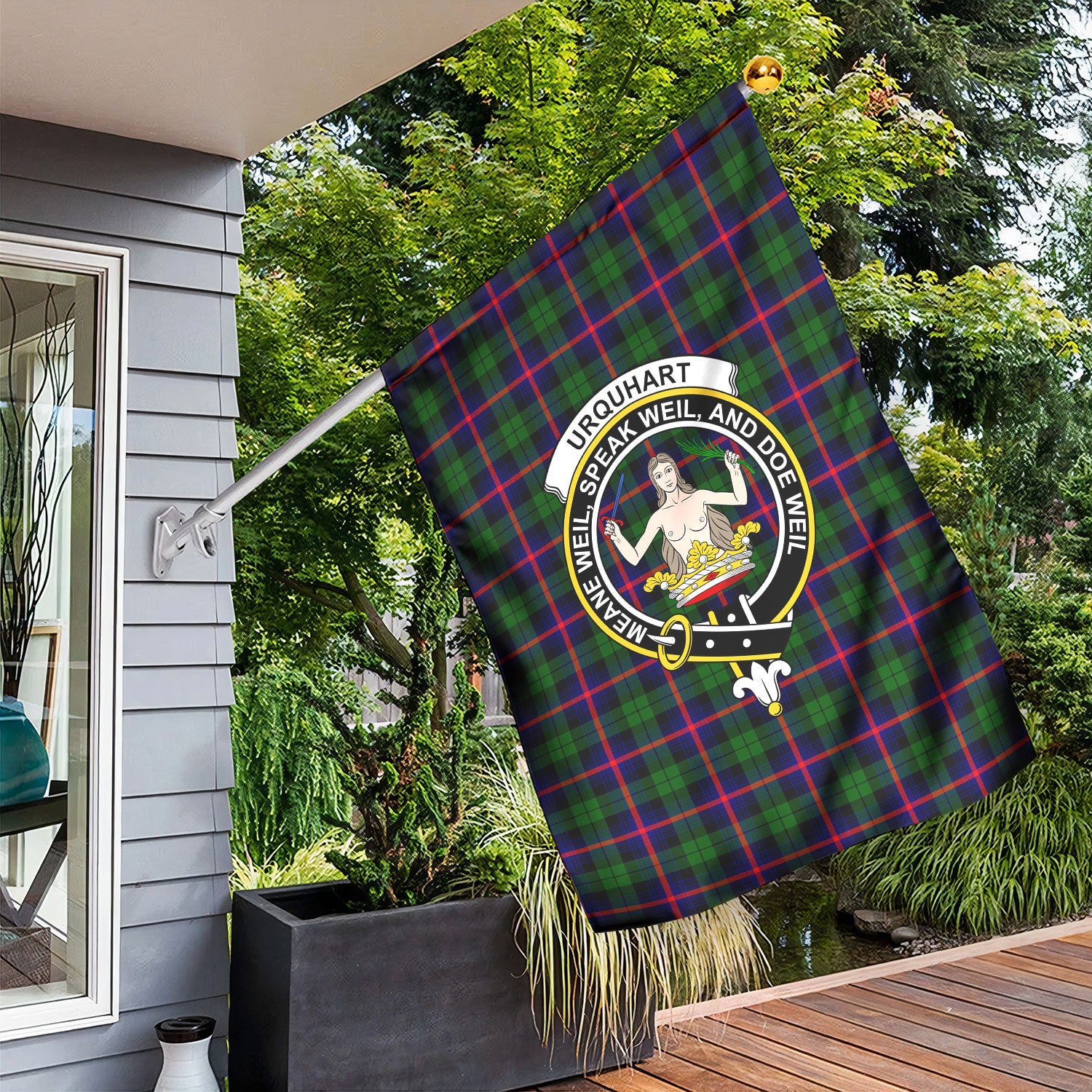 Urquhart Modern Tartan Crest Garden Flag