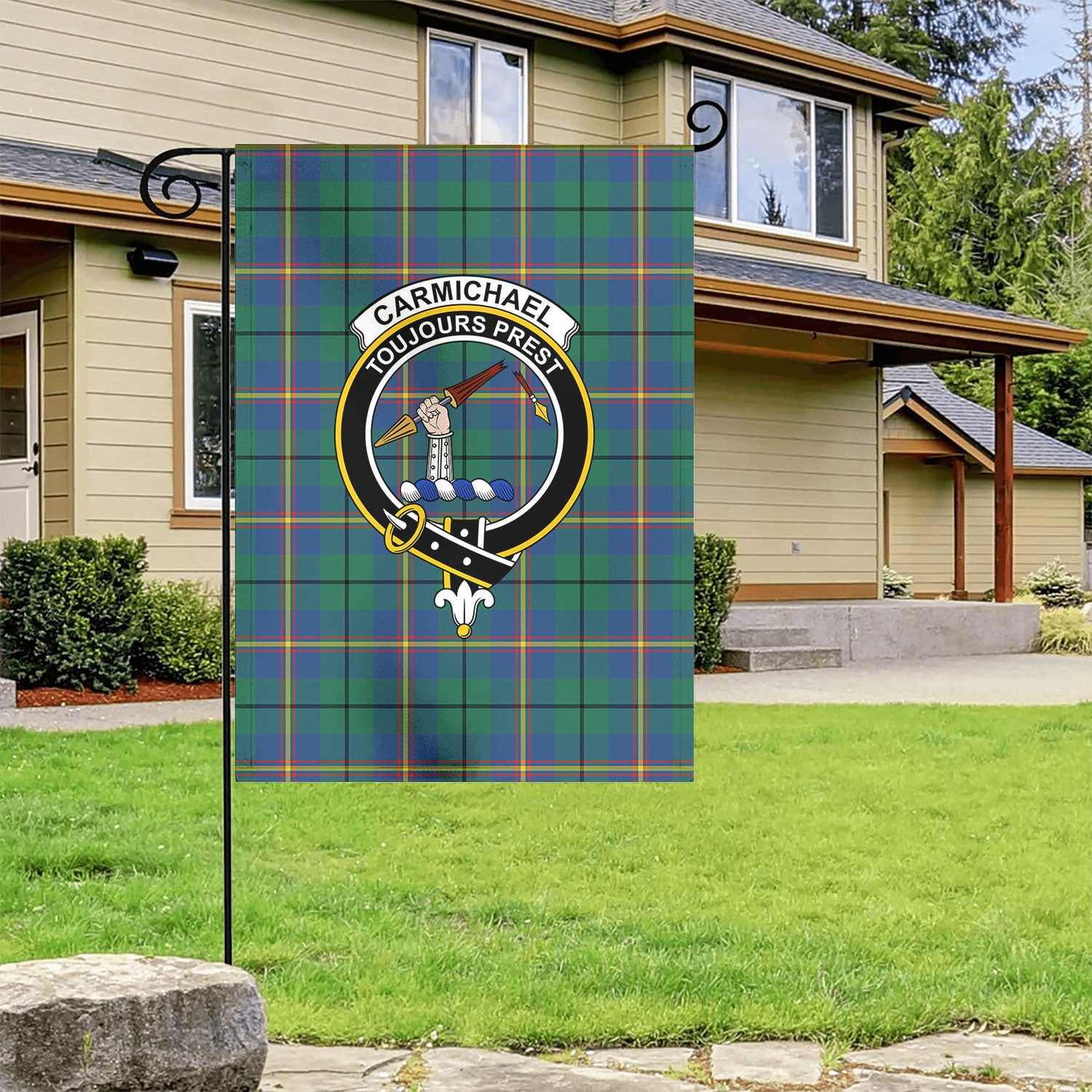 Carmichael Ancient Tartan Crest Garden Flag