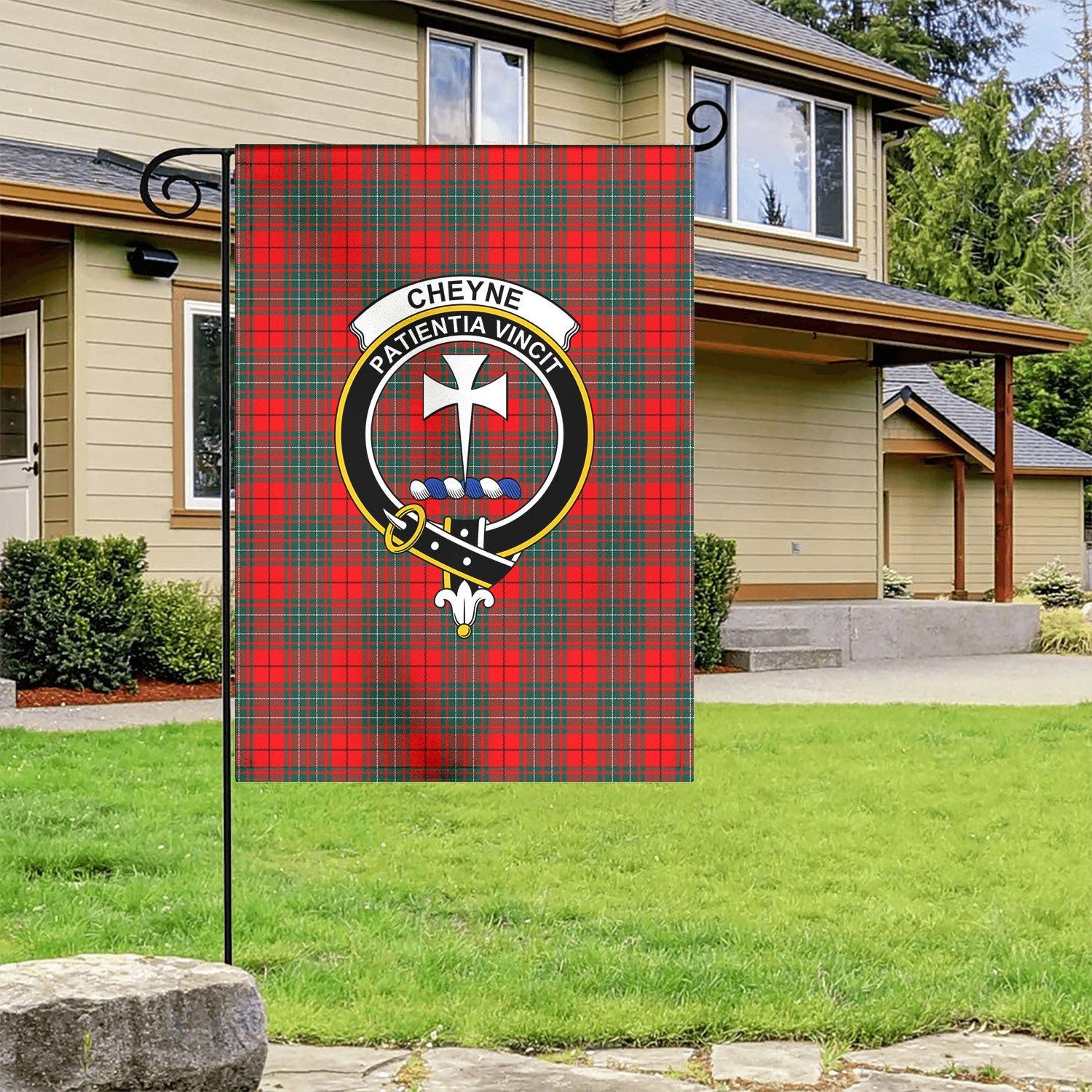 Cheyne Tartan Crest Garden Flag