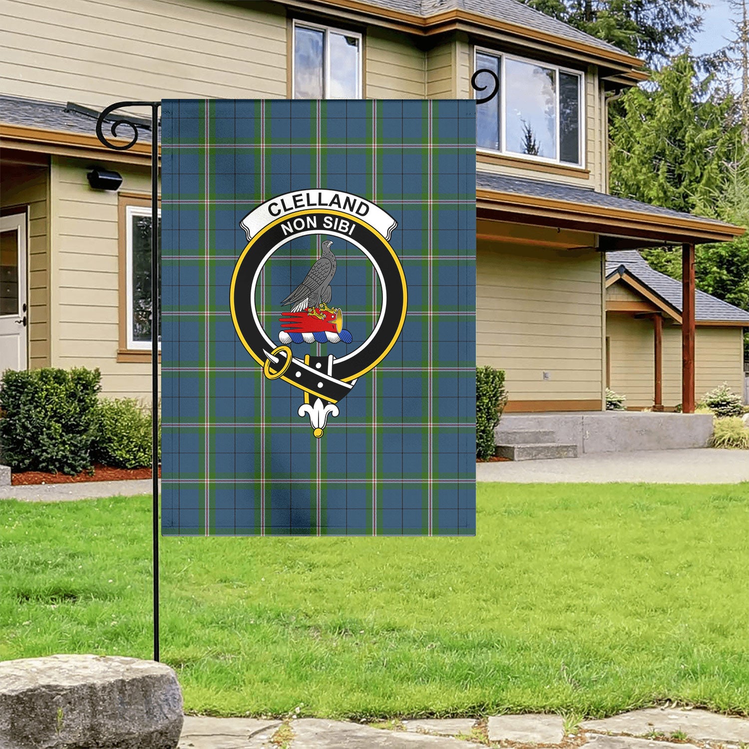Clelland Tartan Crest Garden Flag