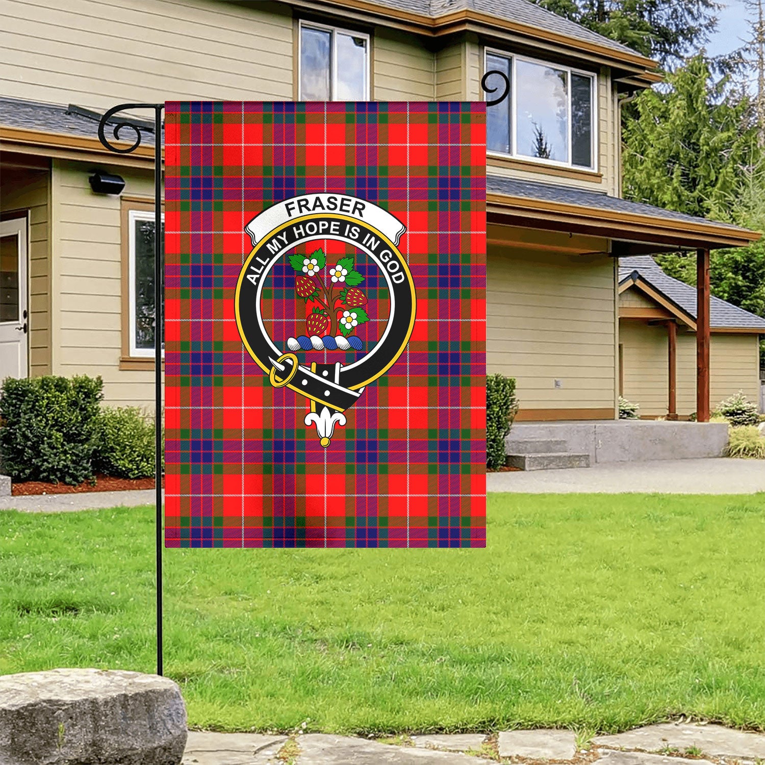 Fraser Tartan Crest Garden Flag