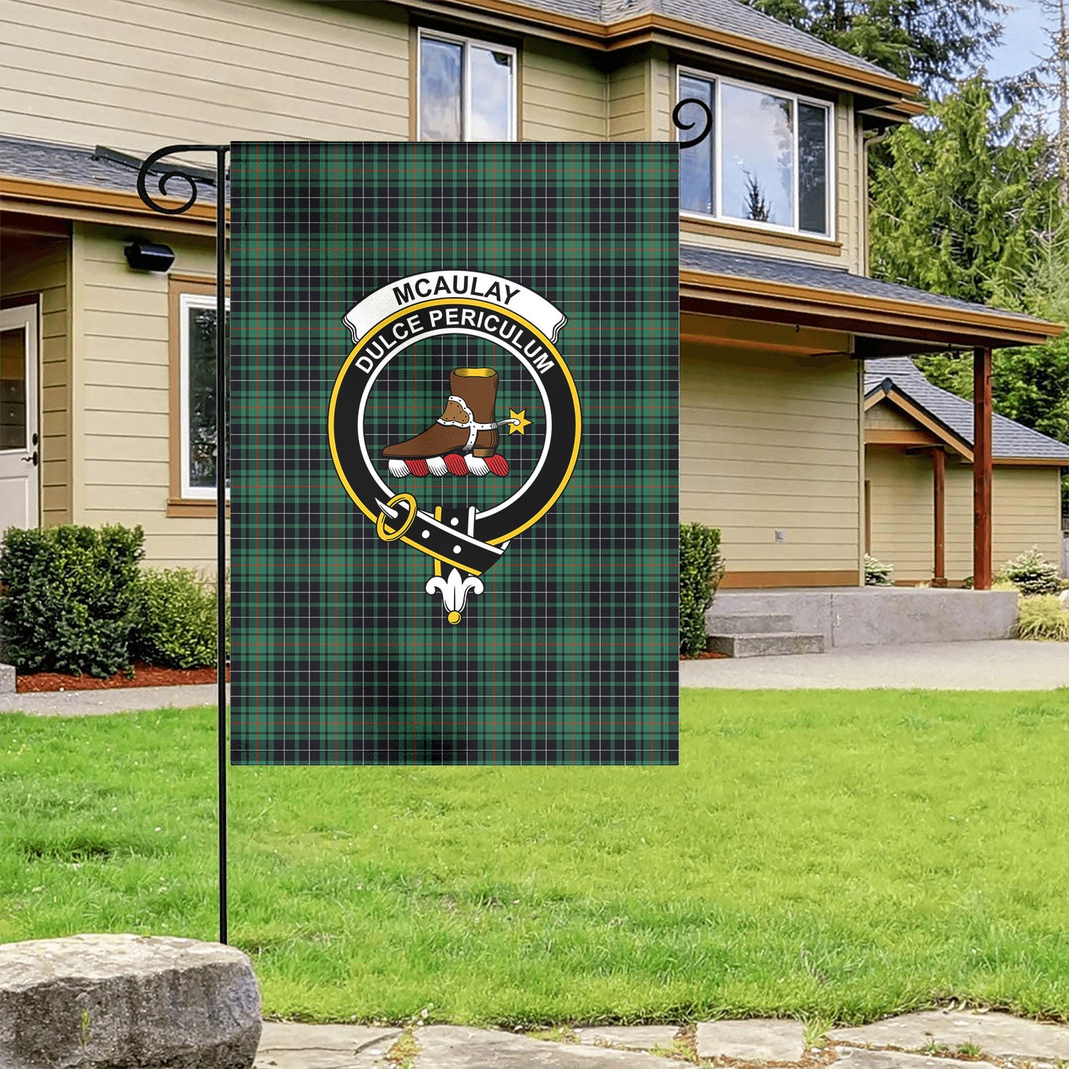 McAulay Hunting Ancient Tartan Crest Garden Flag