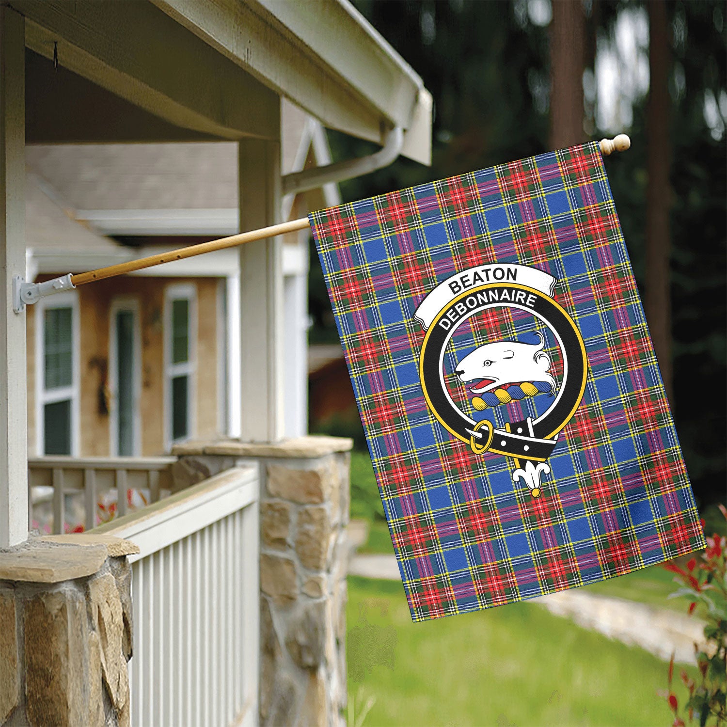 Beaton Modern Tartan Crest Garden Flag