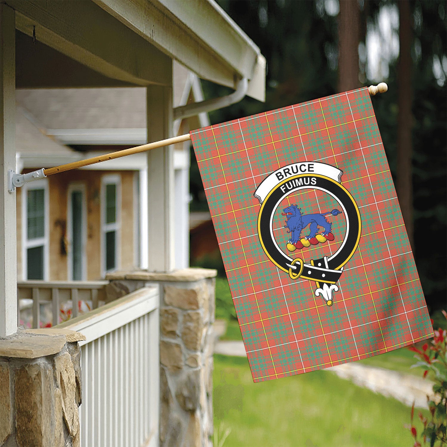 Bruce Ancient Tartan Crest Garden Flag
