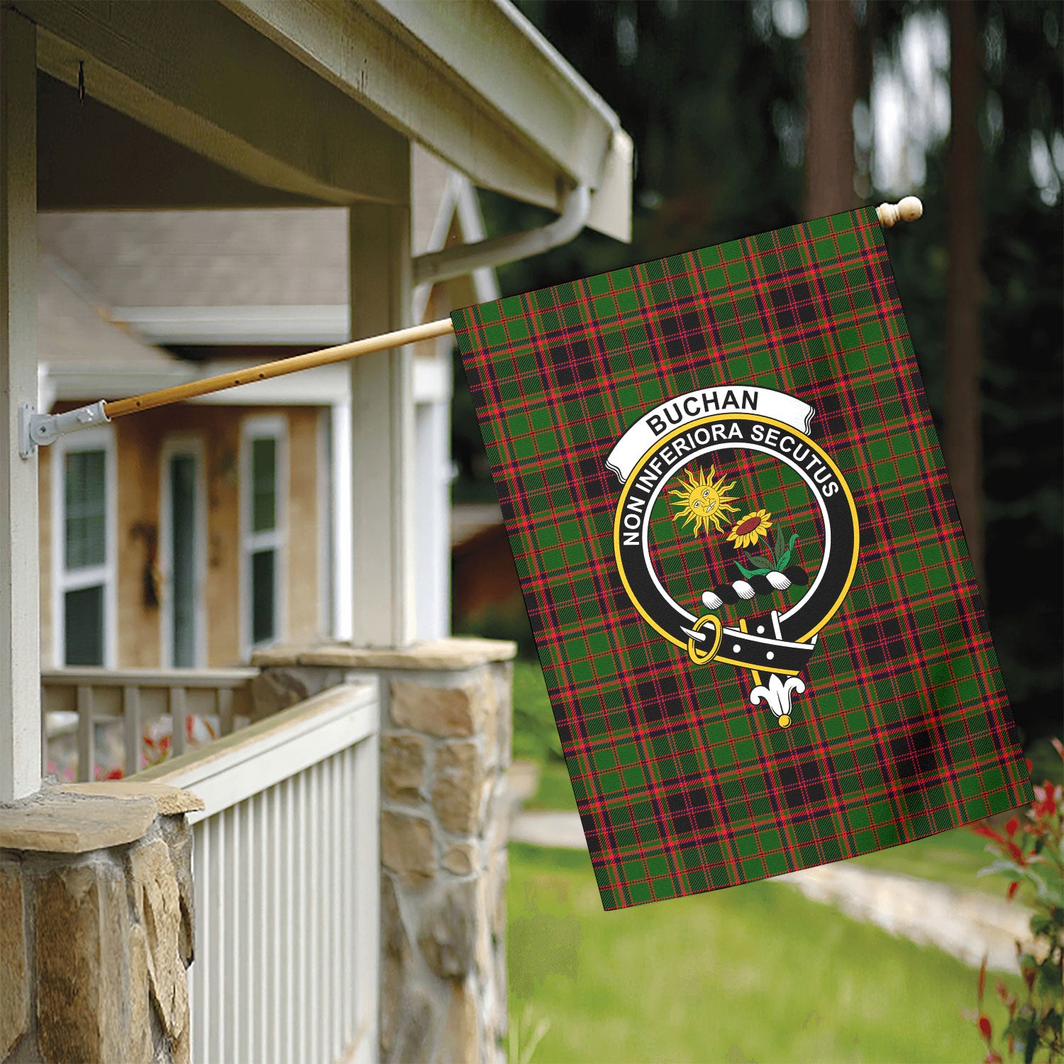 Buchan Modern Tartan Crest Garden Flag