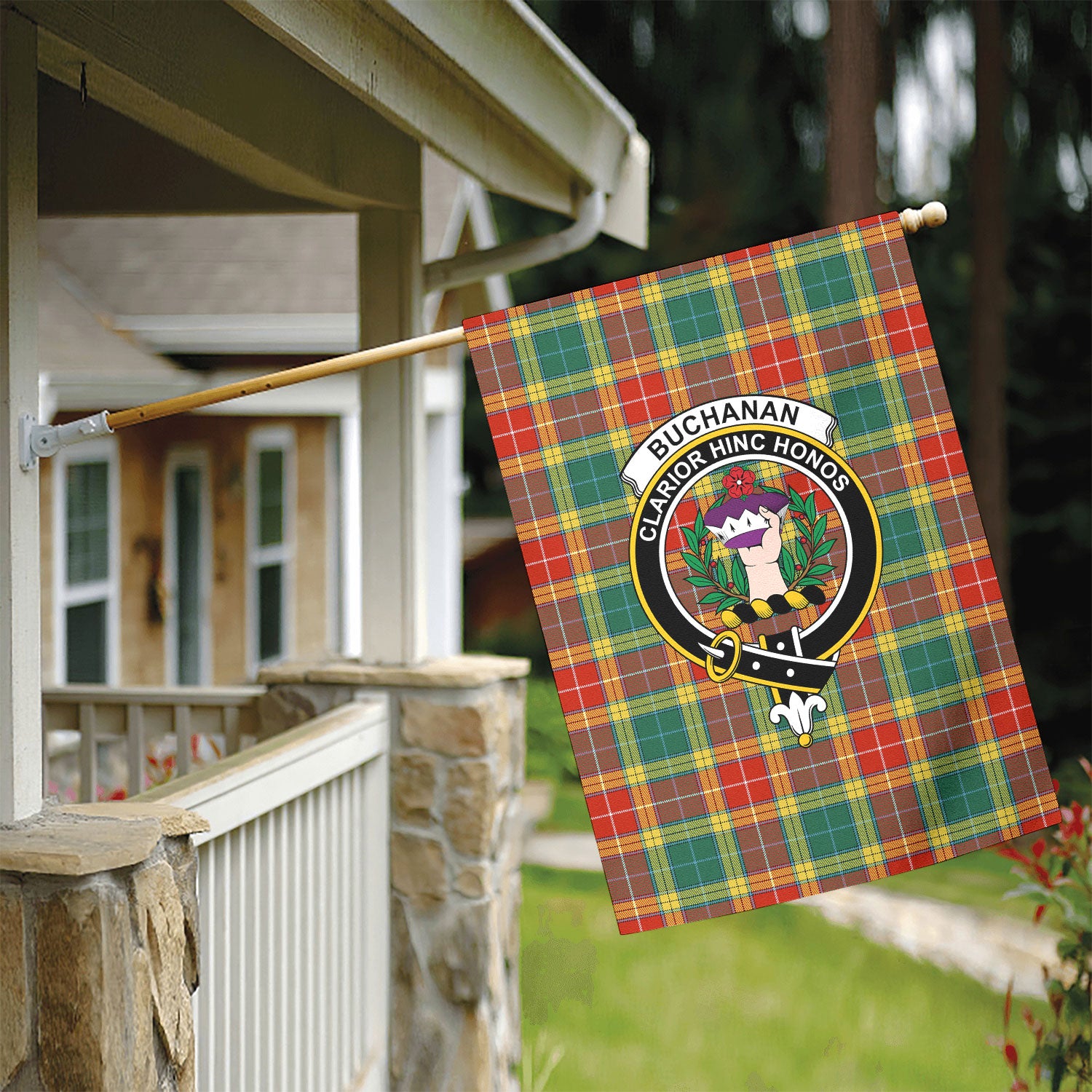 Buchanan Old Sett Tartan Crest Garden Flag