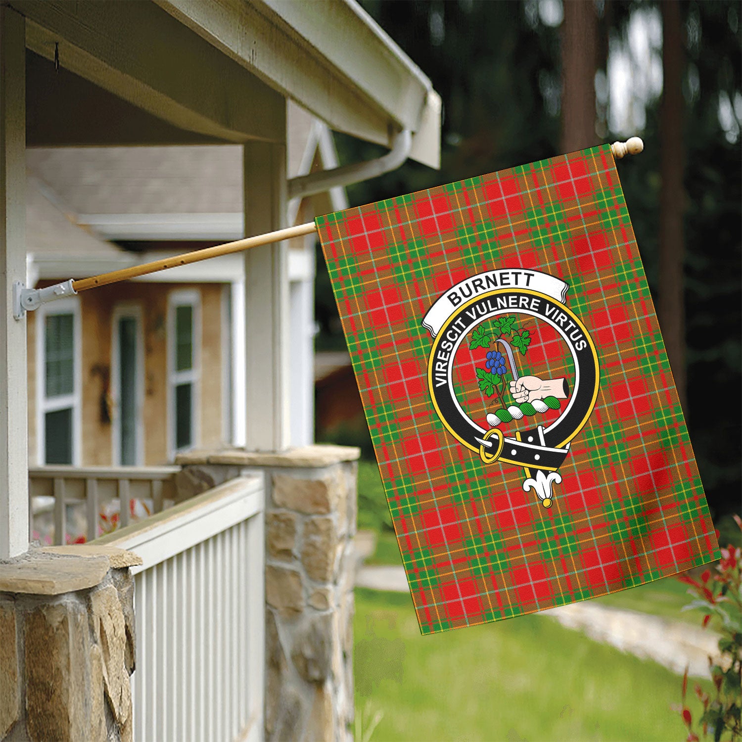 Burnett Ancient Tartan Crest Garden Flag