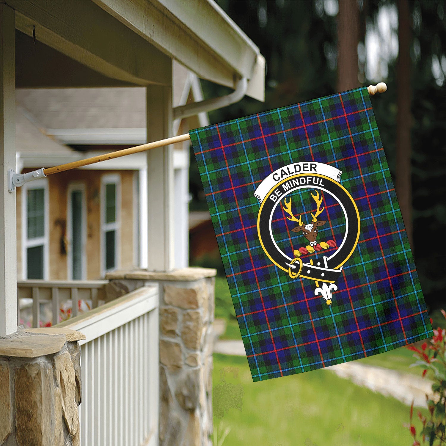 Calder Tartan Crest Garden Flag