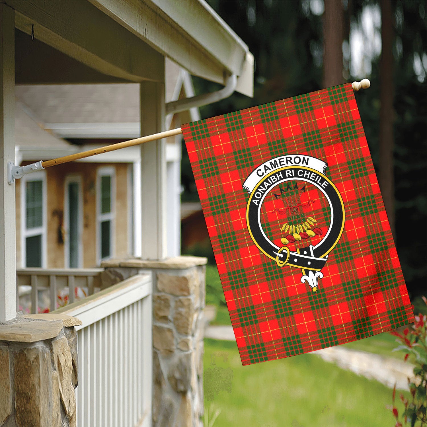 Cameron Modern Tartan Crest Garden Flag