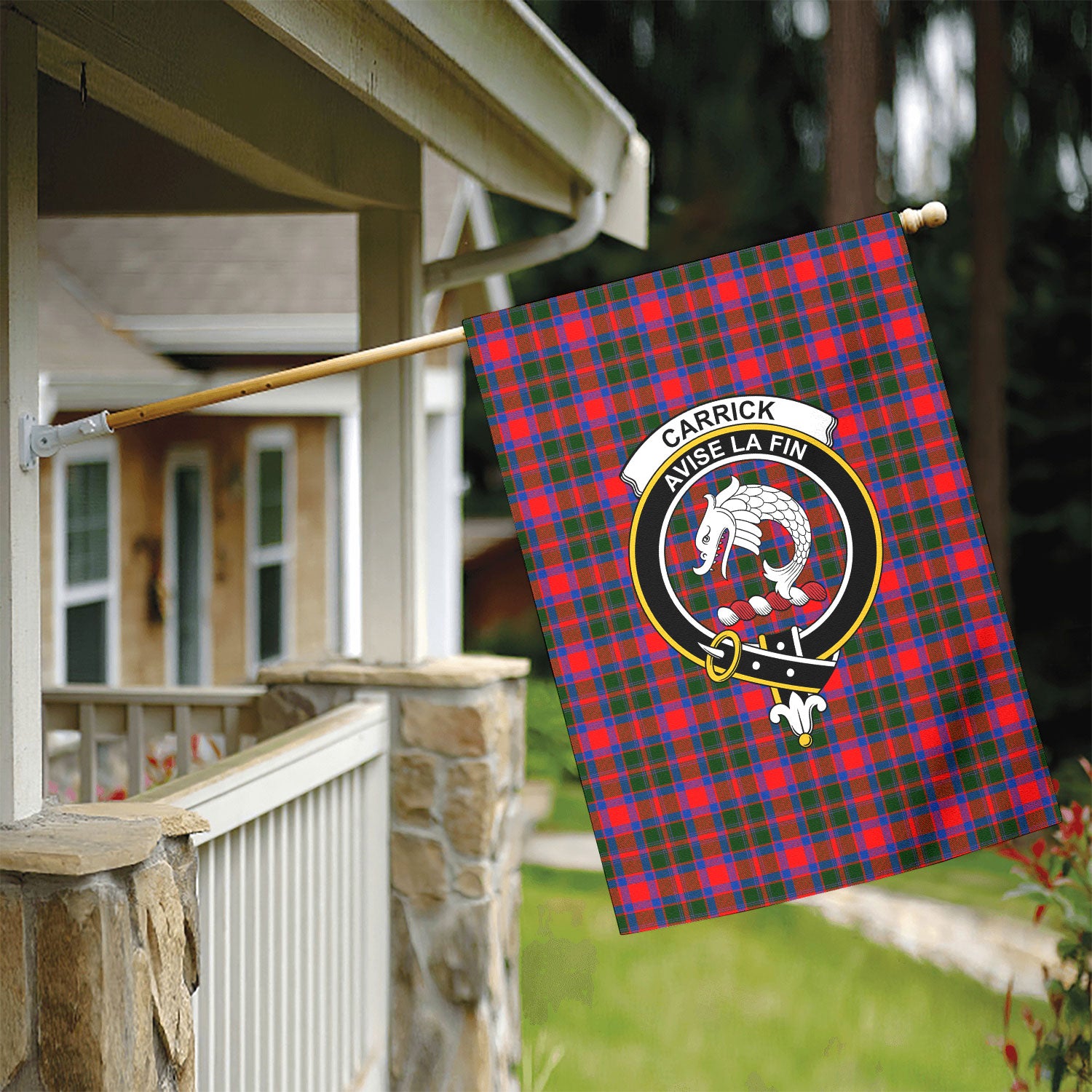 Carrick District Tartan Crest Garden Flag