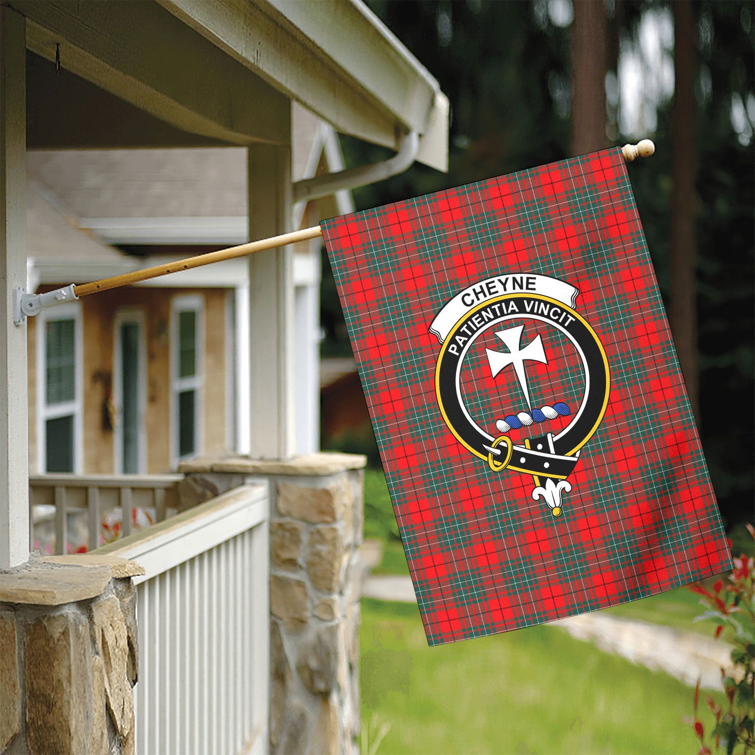Cheyne Tartan Crest Garden Flag