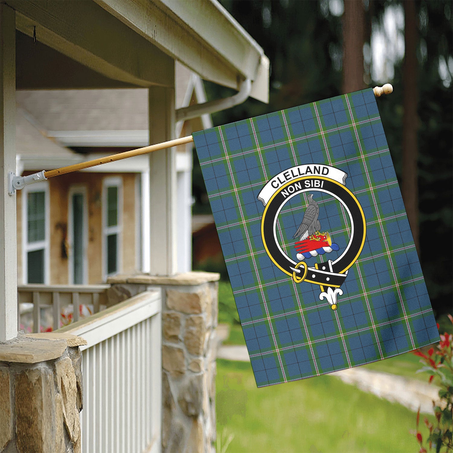 Clelland Tartan Crest Garden Flag