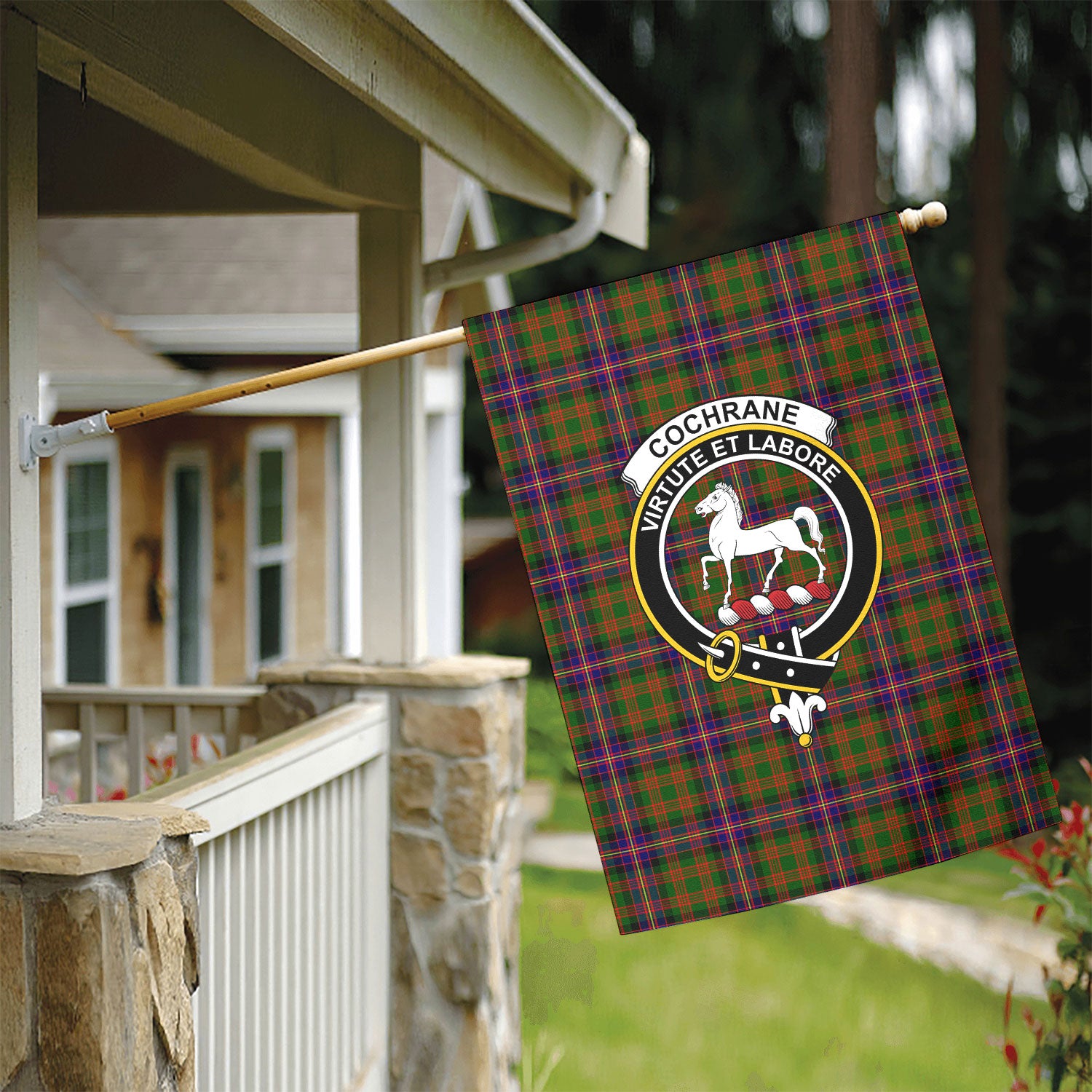 Cochrane Modern Tartan Crest Garden Flag