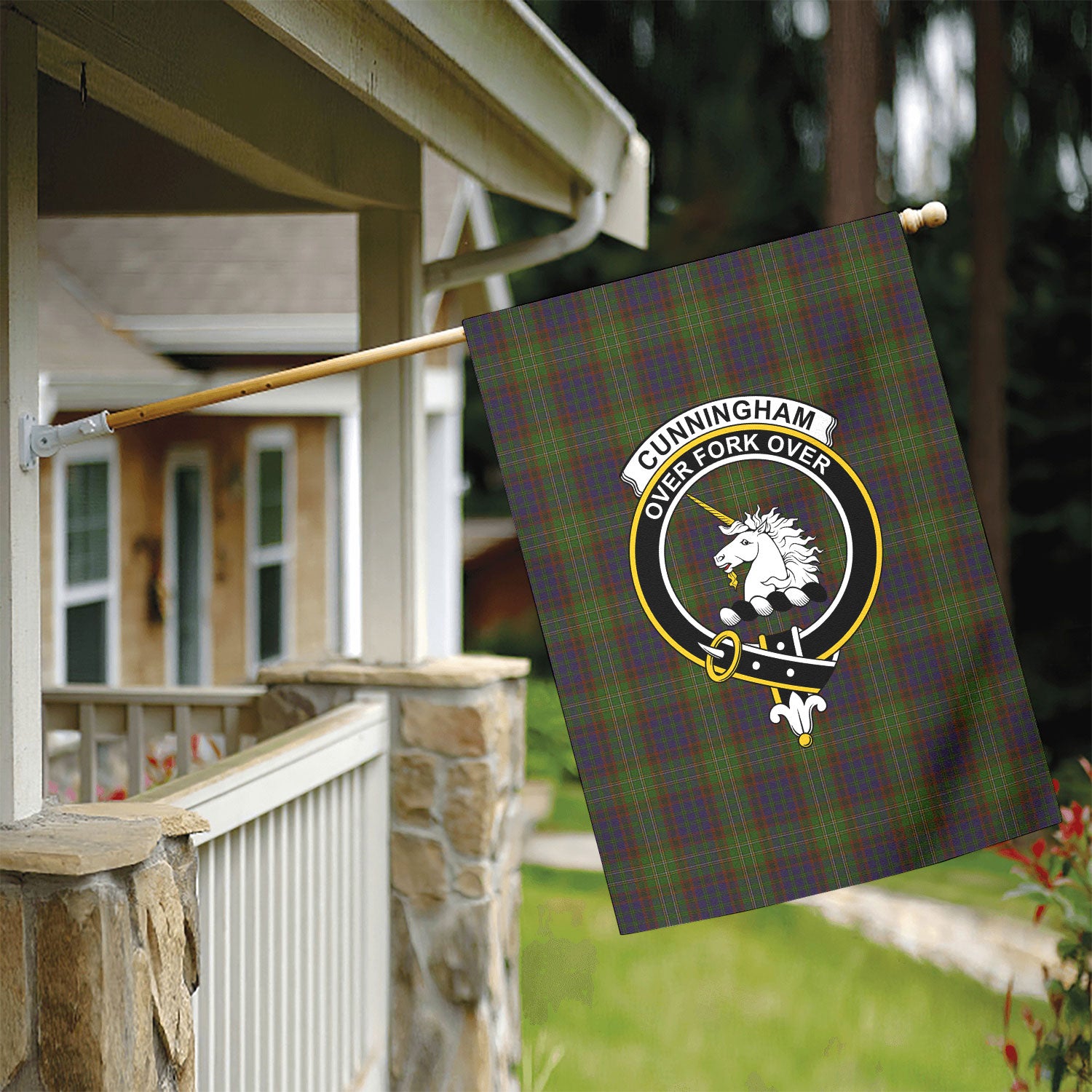 Cunningham Hunting Modern Tartan Crest Garden Flag