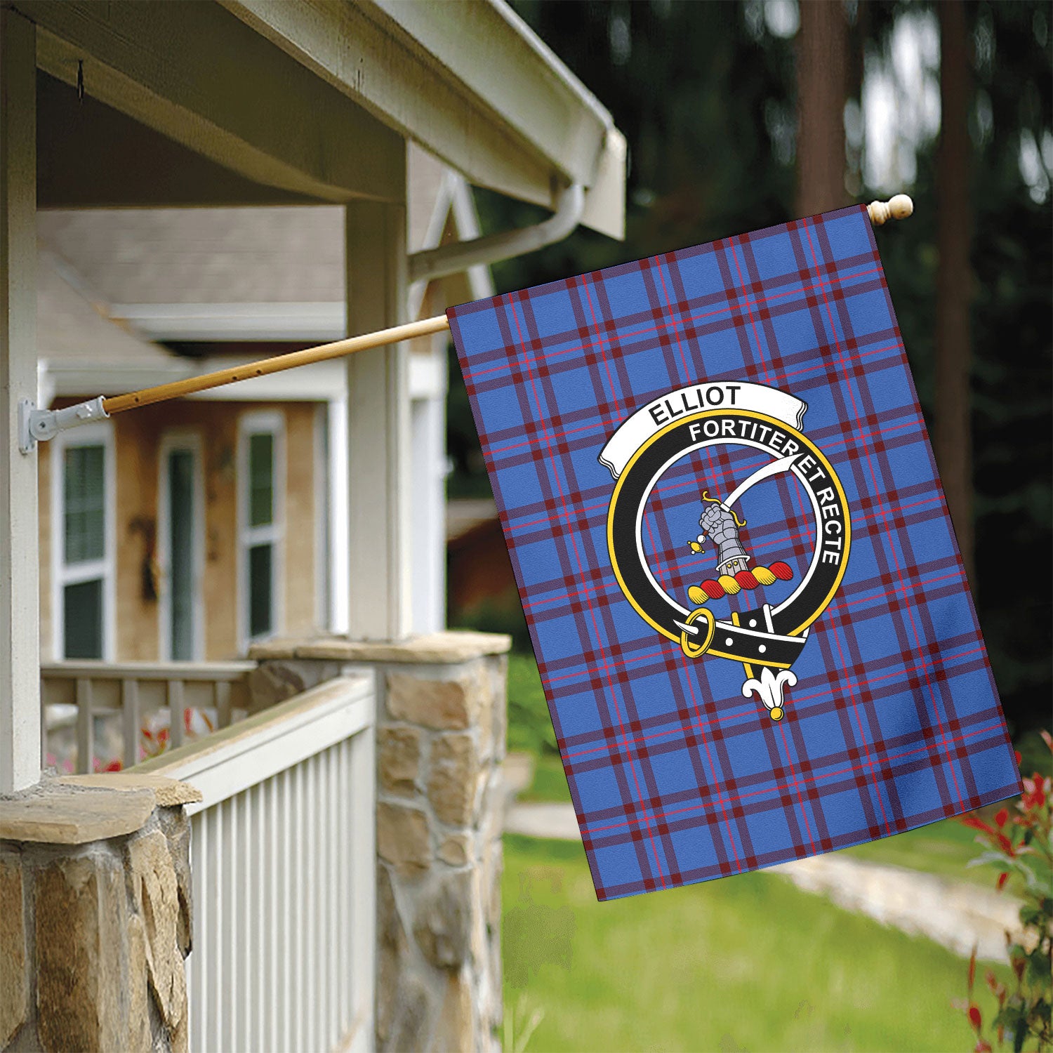 Elliot Modern Tartan Crest Garden Flag