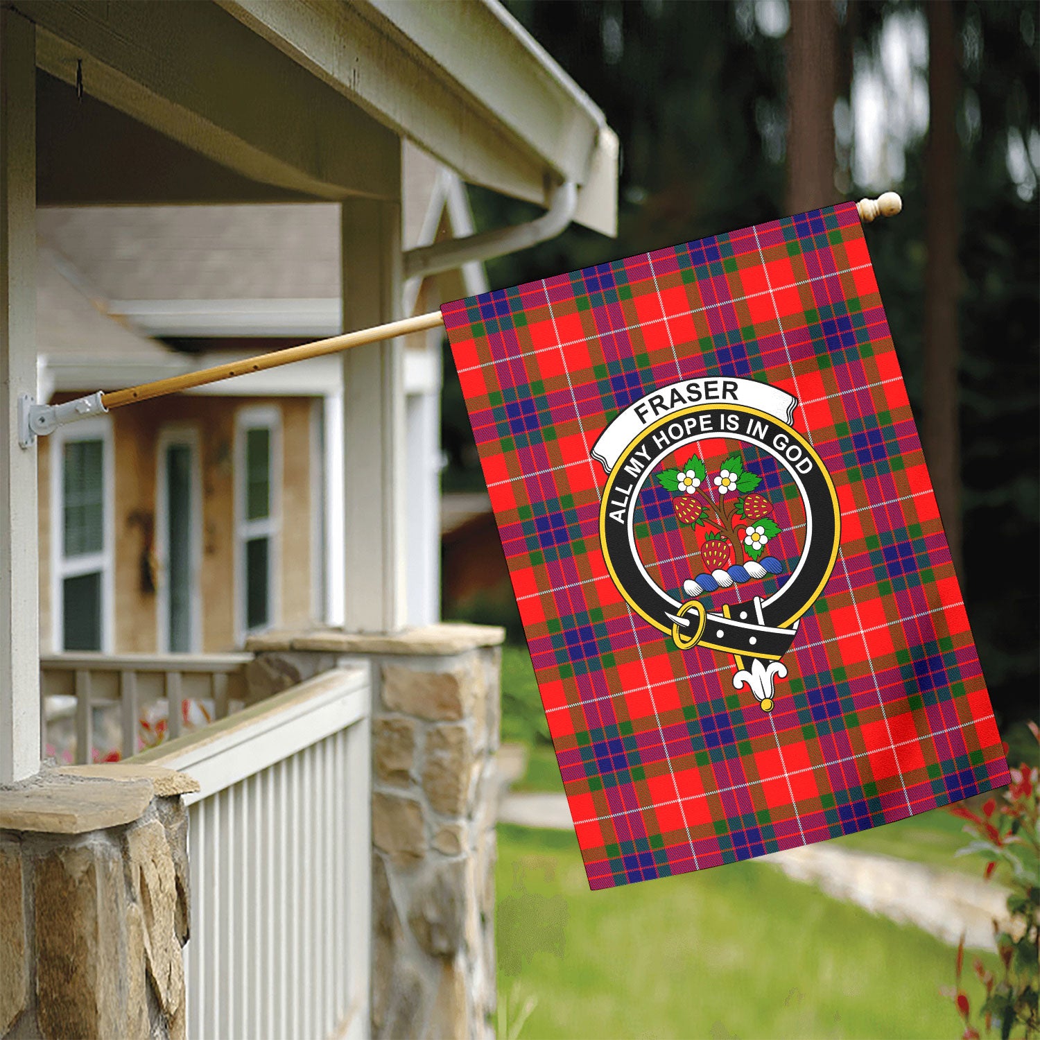 Fraser Tartan Crest Garden Flag