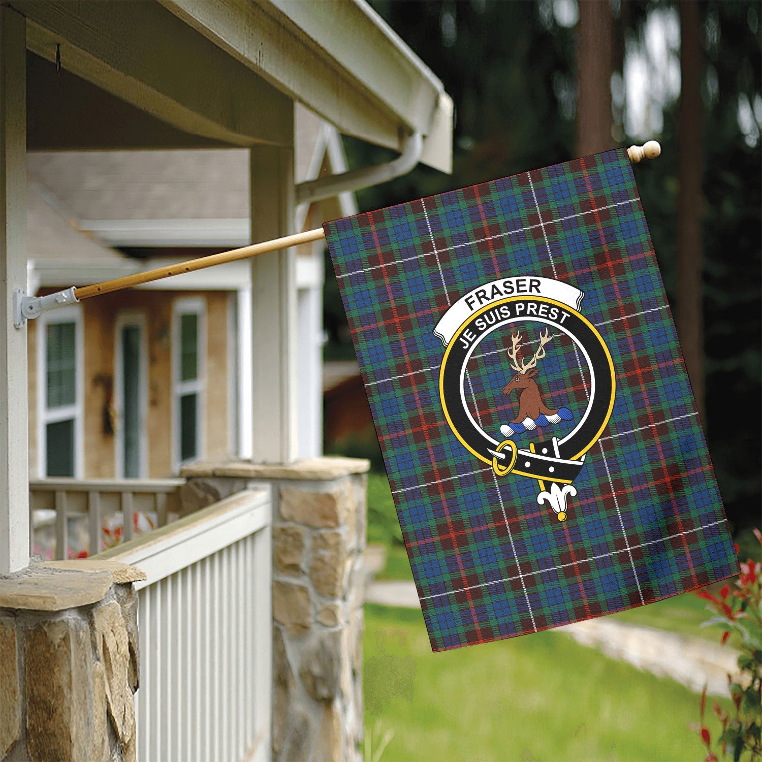Fraser (of Lovat) Hunting Ancient Tartan Crest Garden Flag