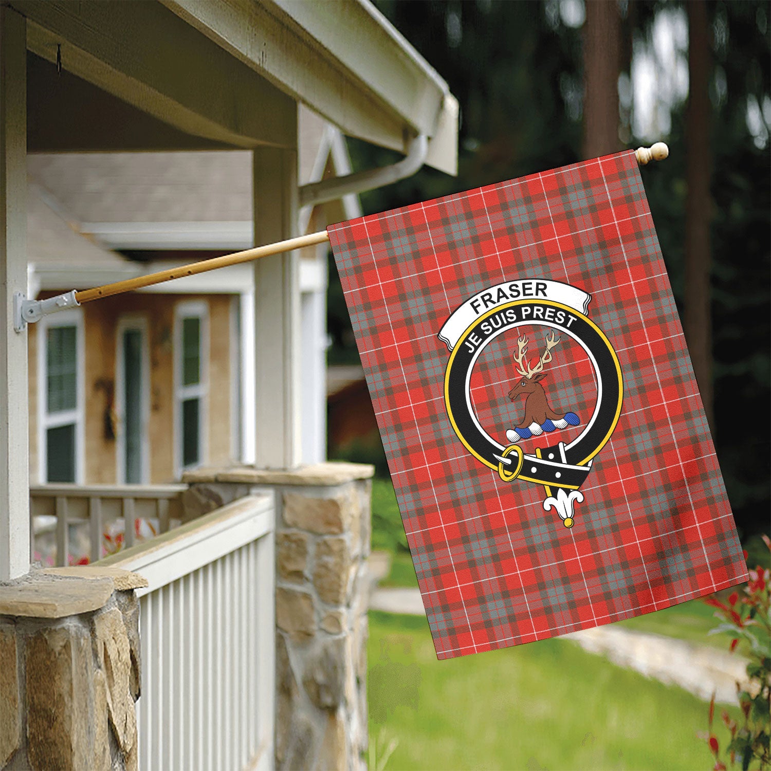 Fraser (of Lovat) Weathered Tartan Crest Garden Flag