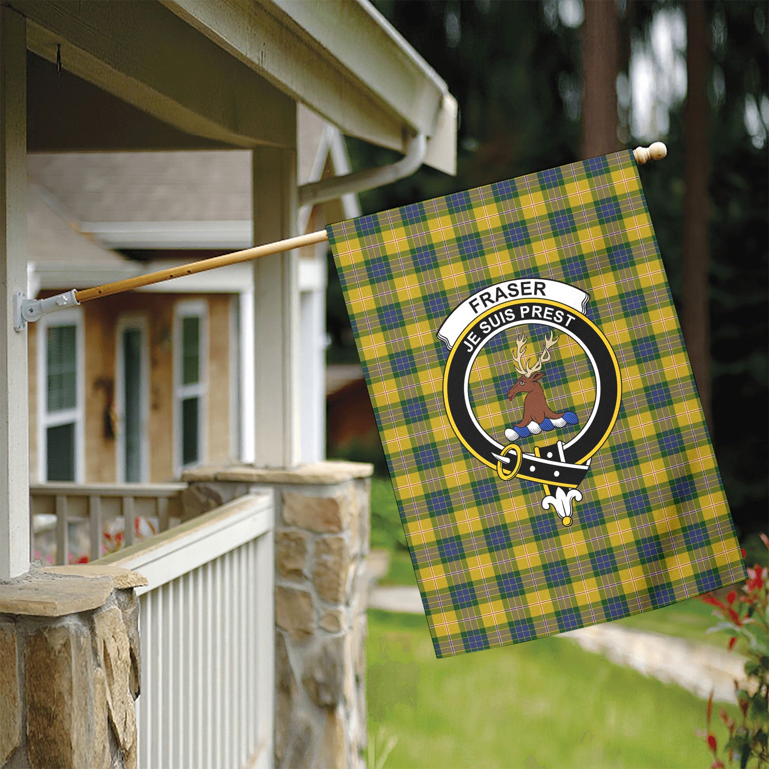 Fraser (of Lovat) Yellow Tartan Crest Garden Flag