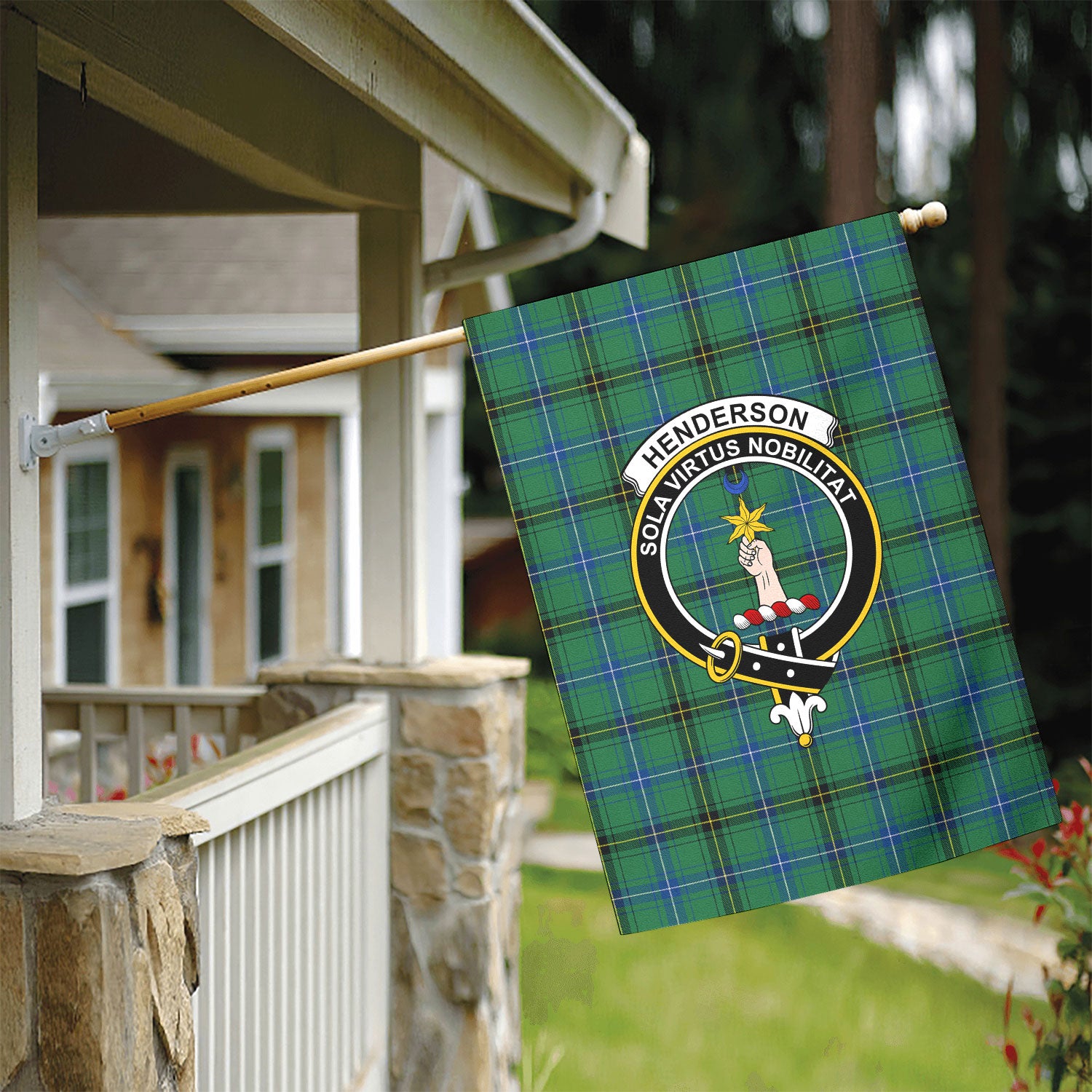 Henderson Ancient Tartan Crest Garden Flag