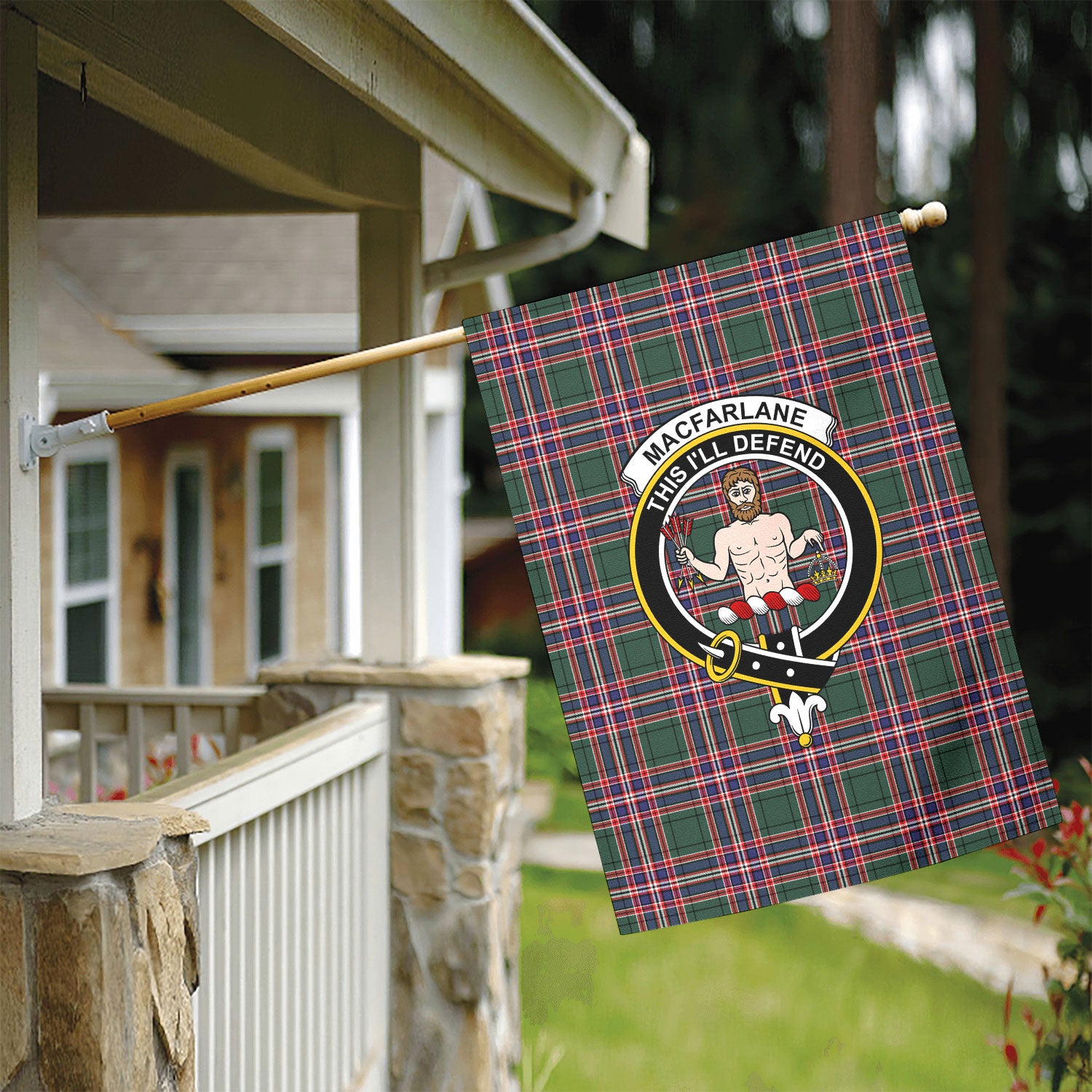 MacFarlane Hunting Modern Tartan Crest Garden Flag