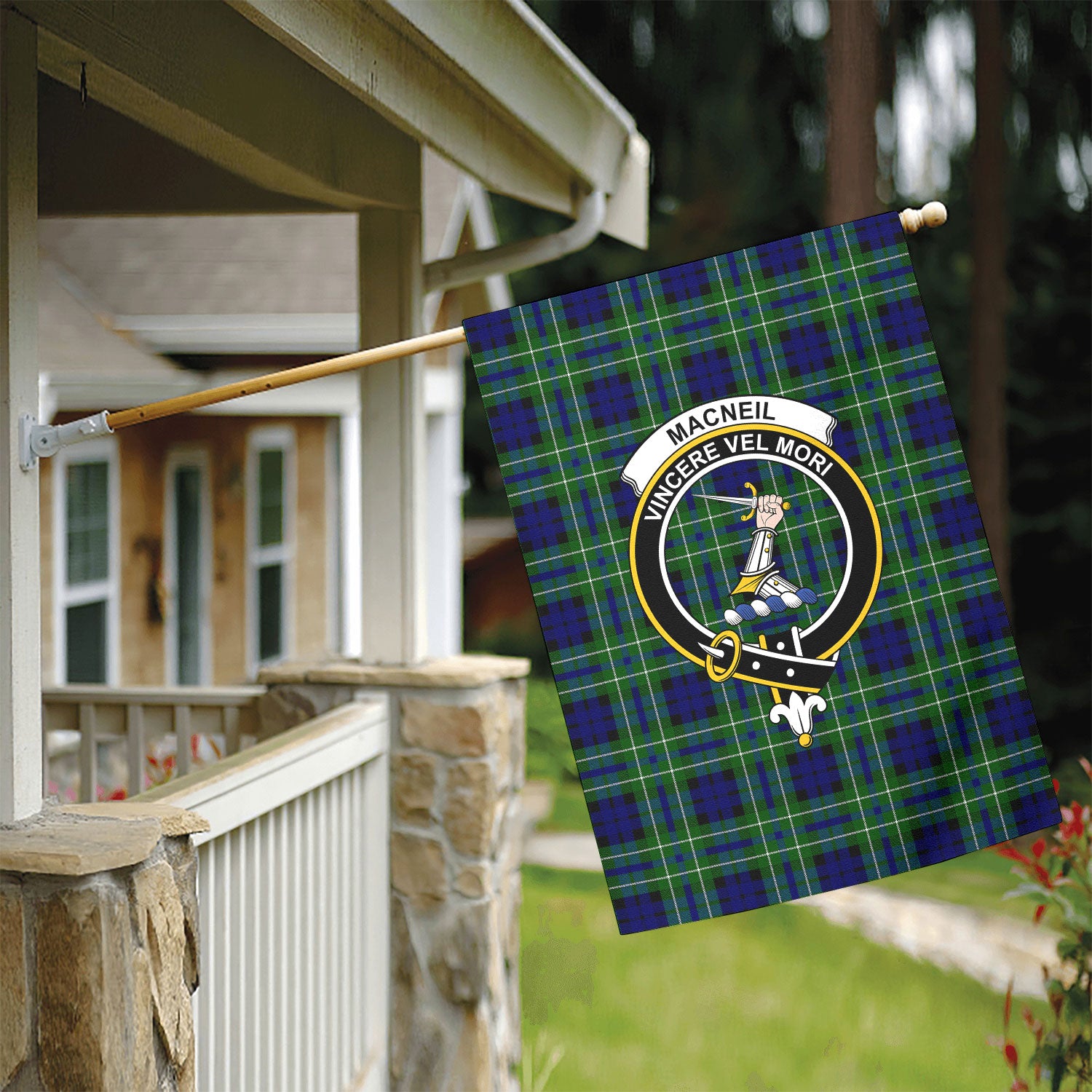 MacNeil of Colonsay Modern Tartan Crest Garden Flag