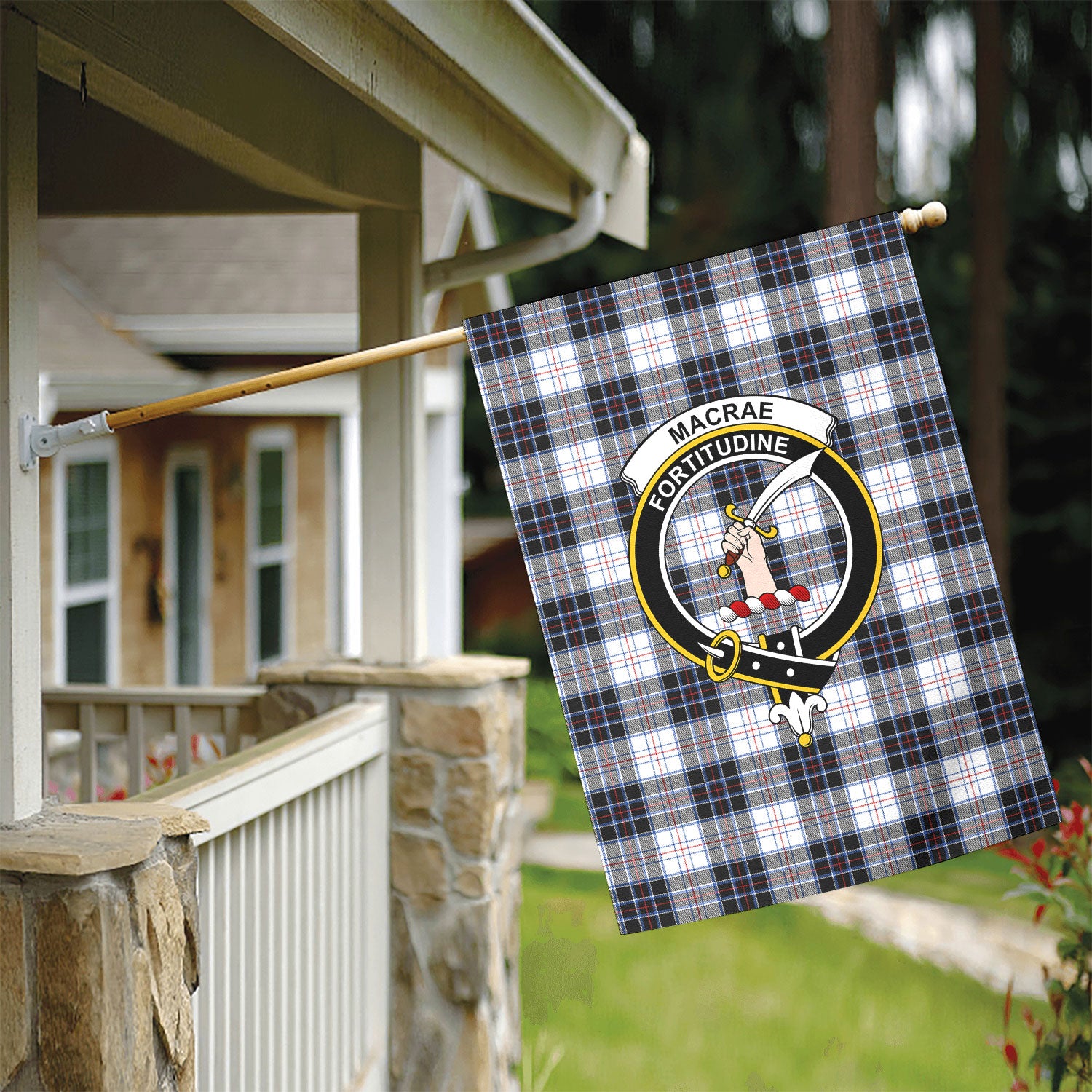 MacRae Dress Modern Tartan Crest Garden Flag